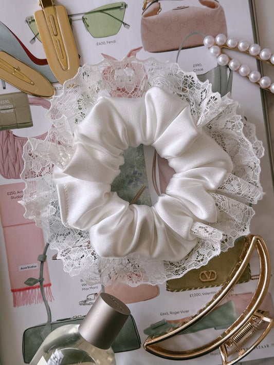 Ivory Satin and Lace Bridal Scrunchie