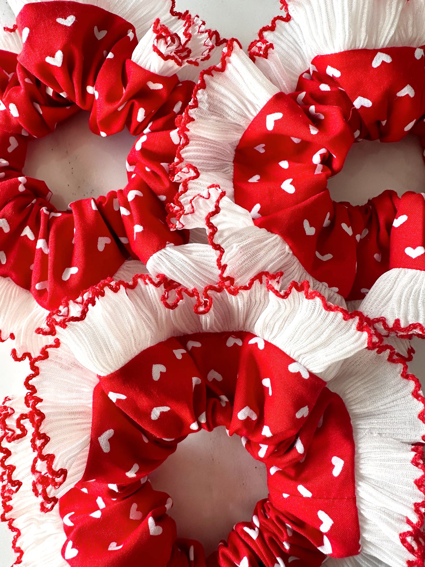 XL Valentines Scrunchie with White and Red Frill Trim