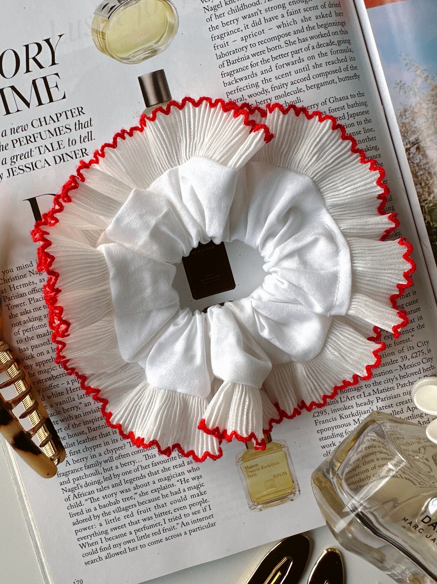 Smaller Oversized White Scrunchie with a White Frill Trim