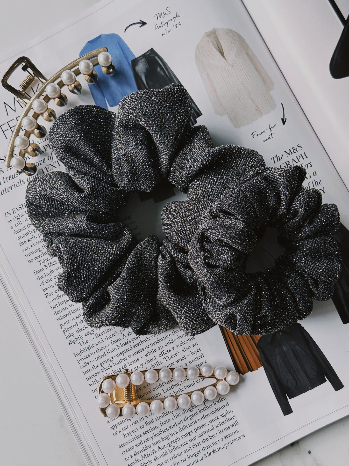 Oversized Grey Glitter Scrunchie