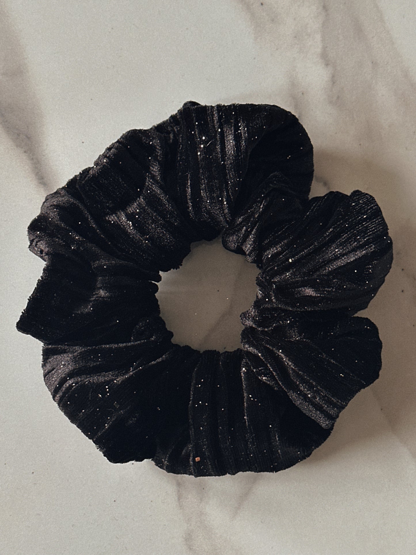 Black Ribbed Velvet & Gold Glitter Scrunchie