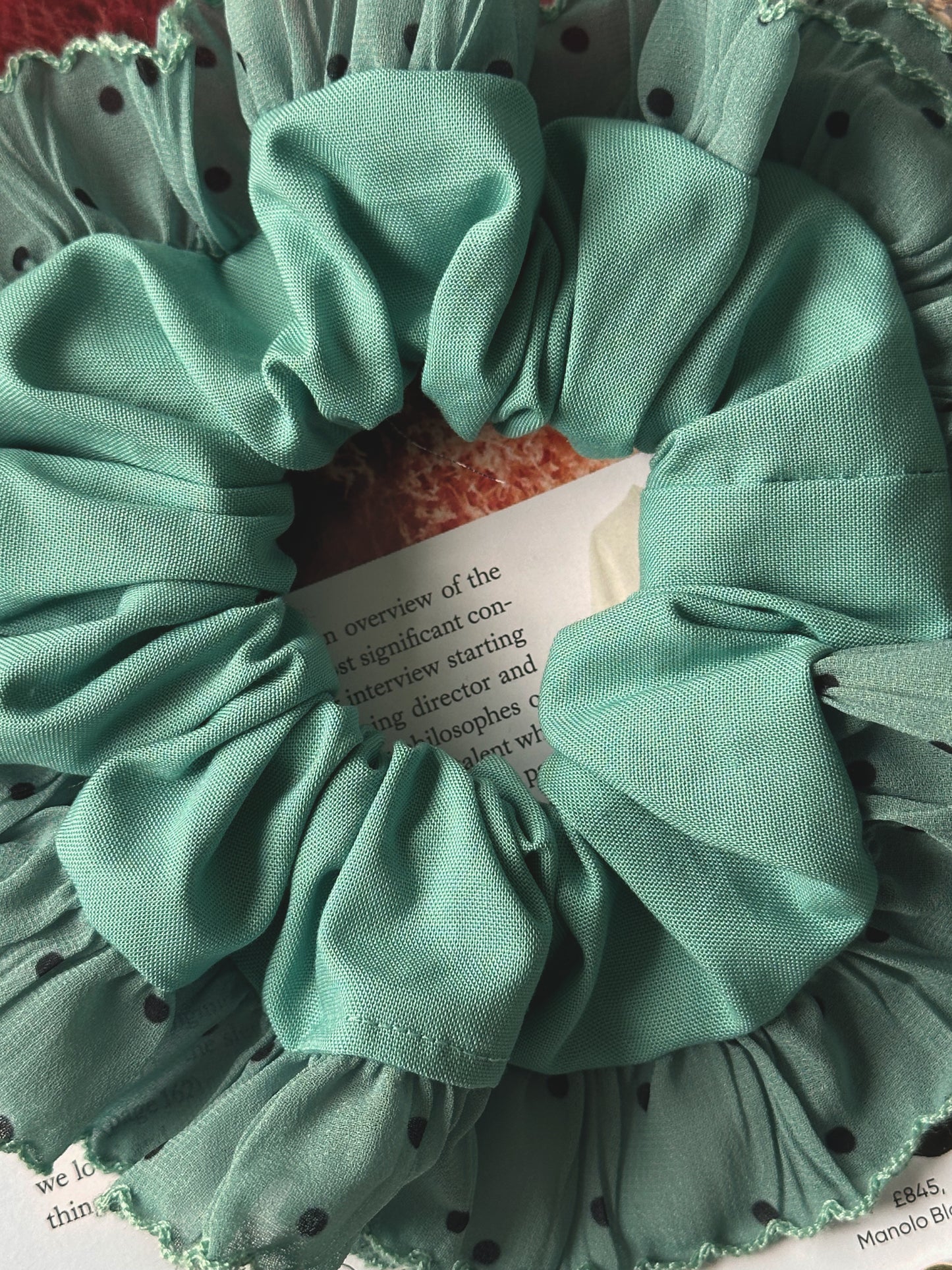 Oversized Teal Scrunchie with Teal Polkadot Trim