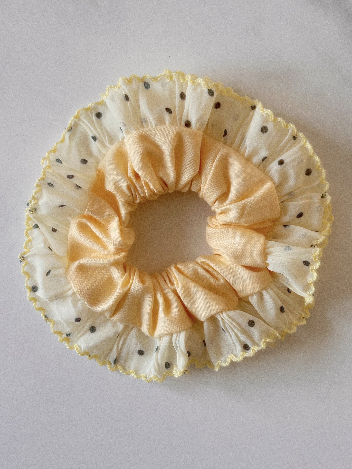Oversized Butter Yellow Scrunchie with Polkadot Trim