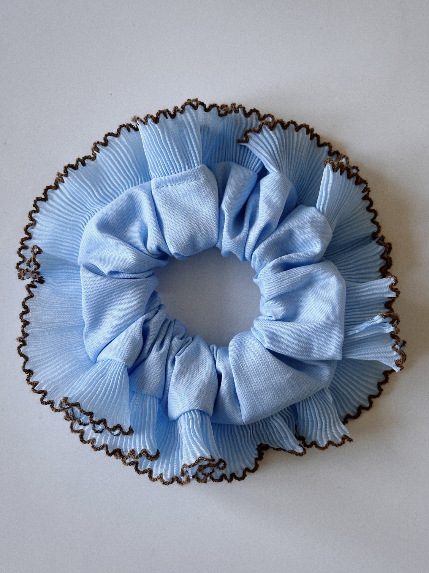 Oversized Light Blue Scrunchie with Baby Blue Frill Trim