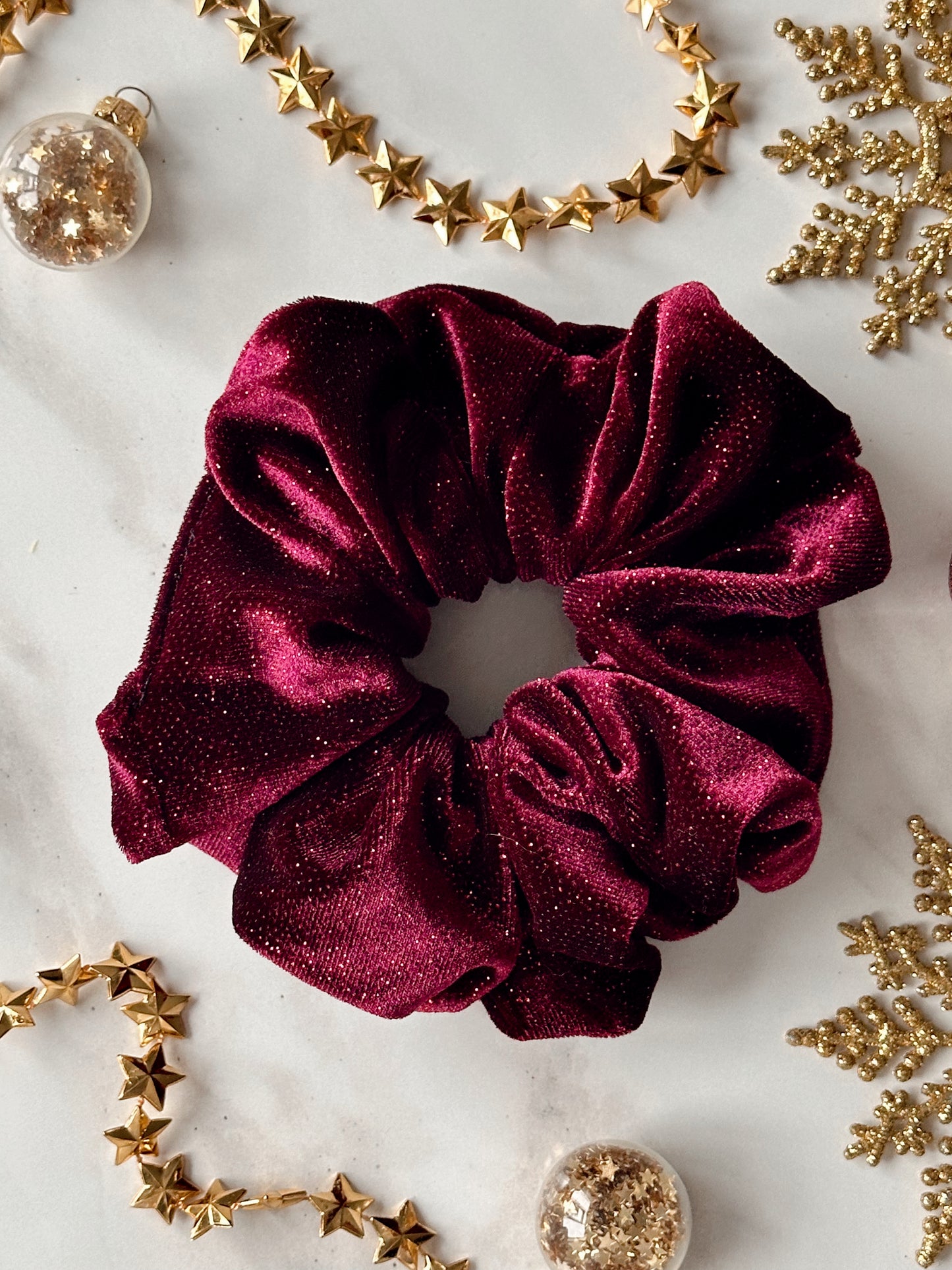 Glittery Velvet Burgundy Scrunchie