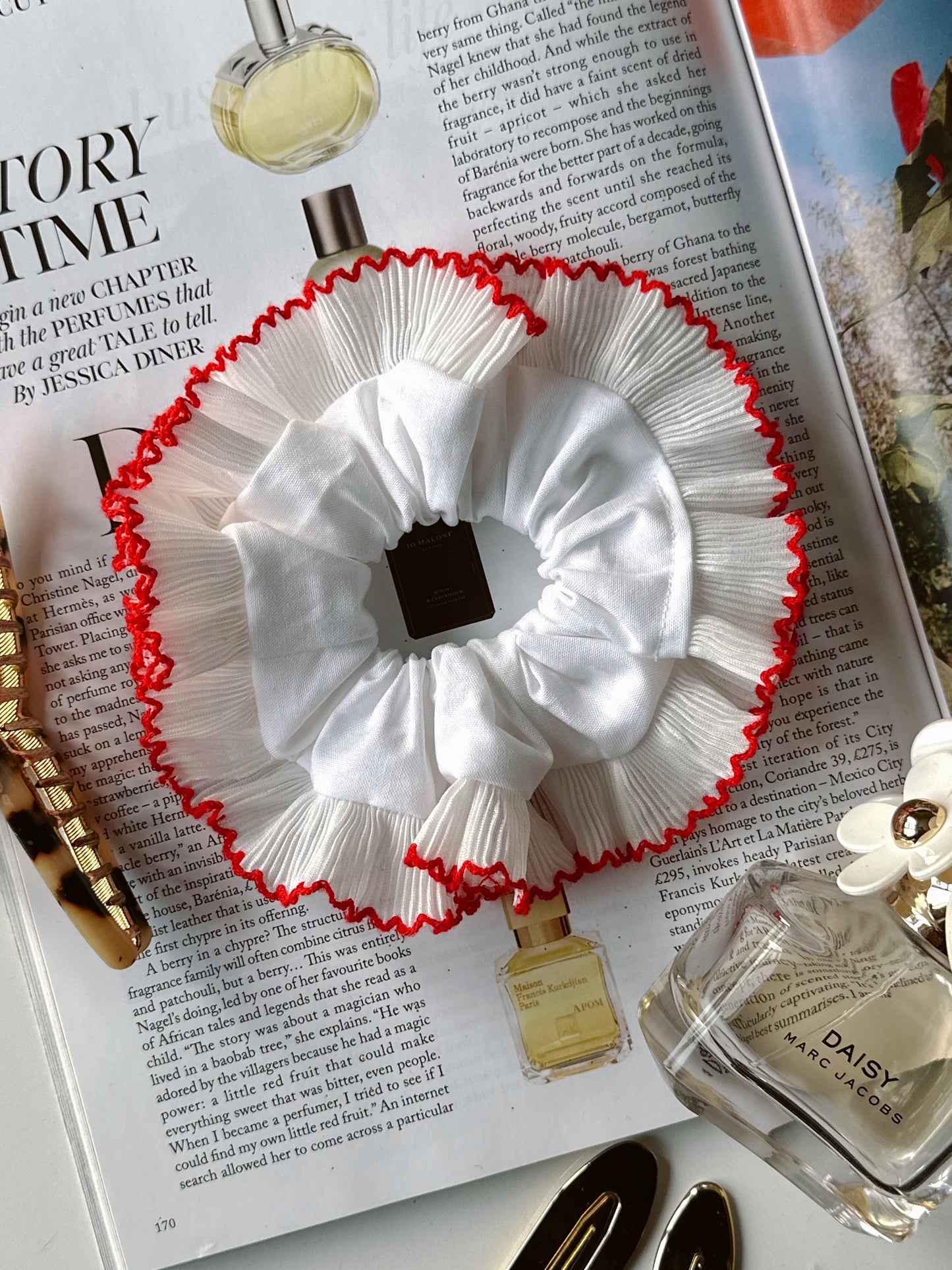 Smaller Oversized White Scrunchie with a White Frill Trim