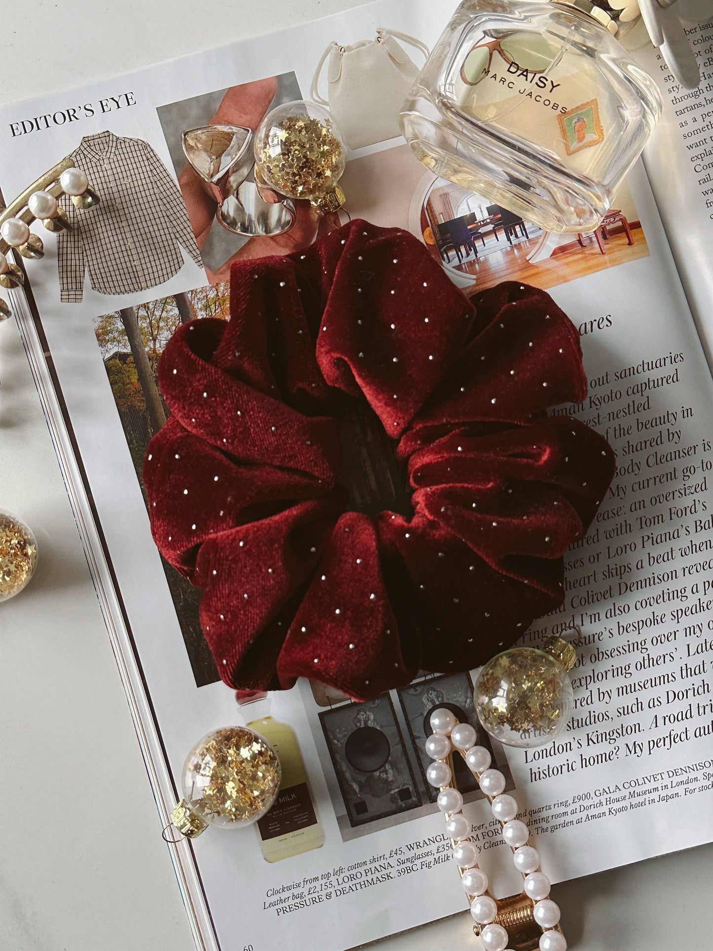 Burgundy and Silver Detail Velvet Scrunchie