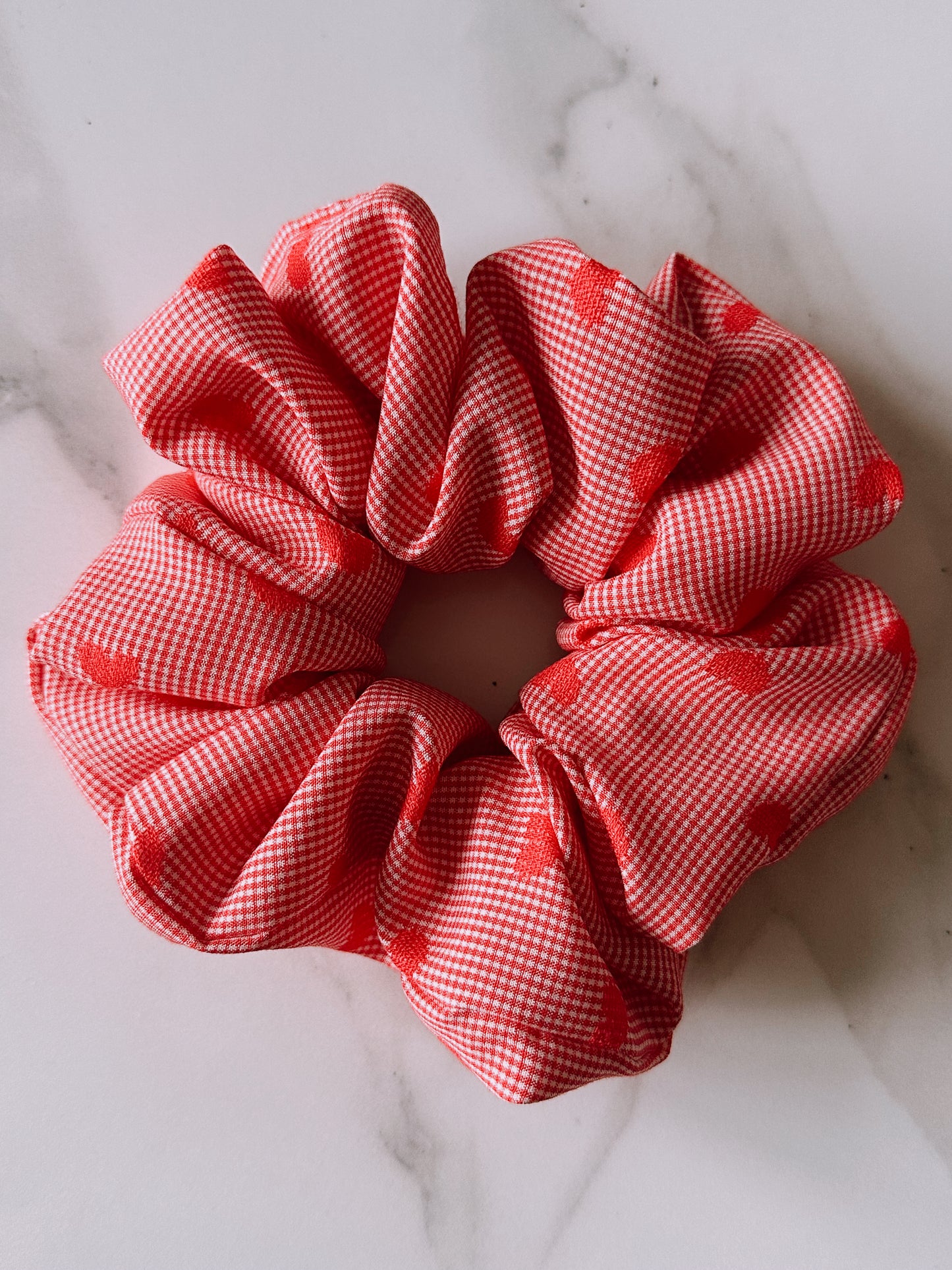 Valentines Gingham and Heart Print Scrunchie