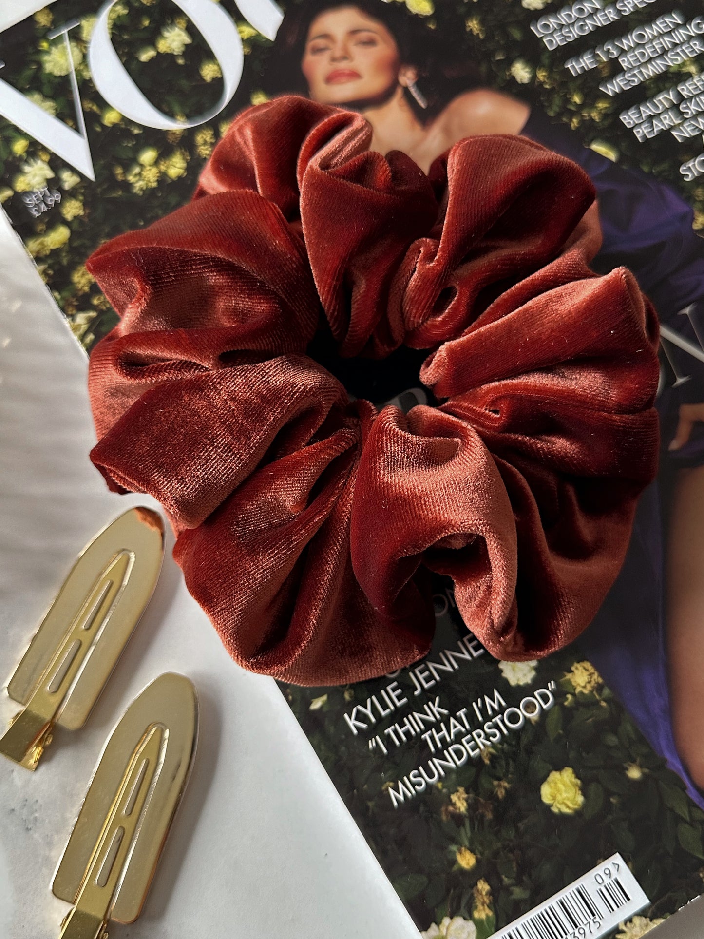 Oversized Rust Orange Velvet Scrunchie