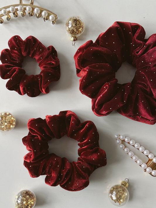 Burgundy and Silver Detail Velvet Scrunchie