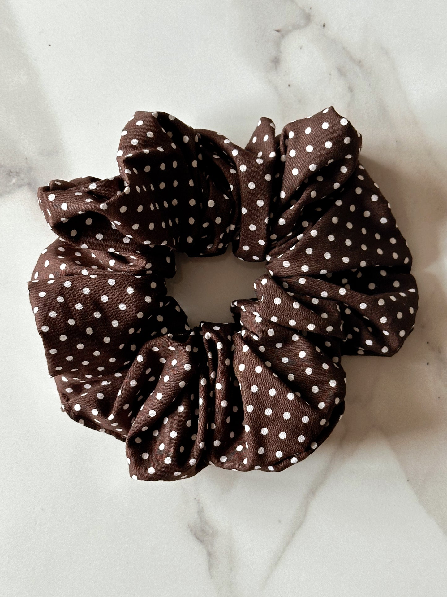 Chocolate Brown Polkadot & Brown Scrunchie Duo