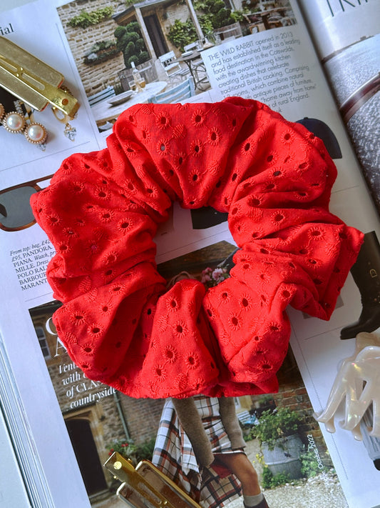 Handmade Red Embroidered Scrunchie