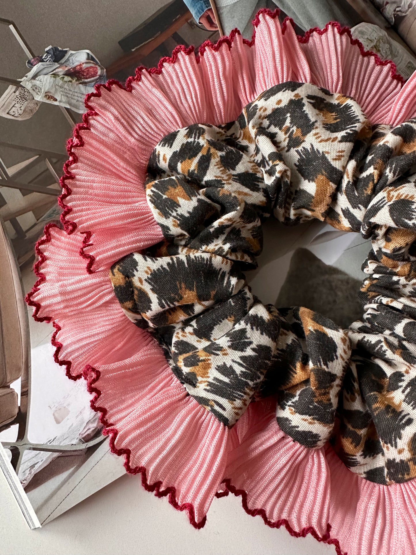 Oversized Leopard Print with Pink Frill Trim