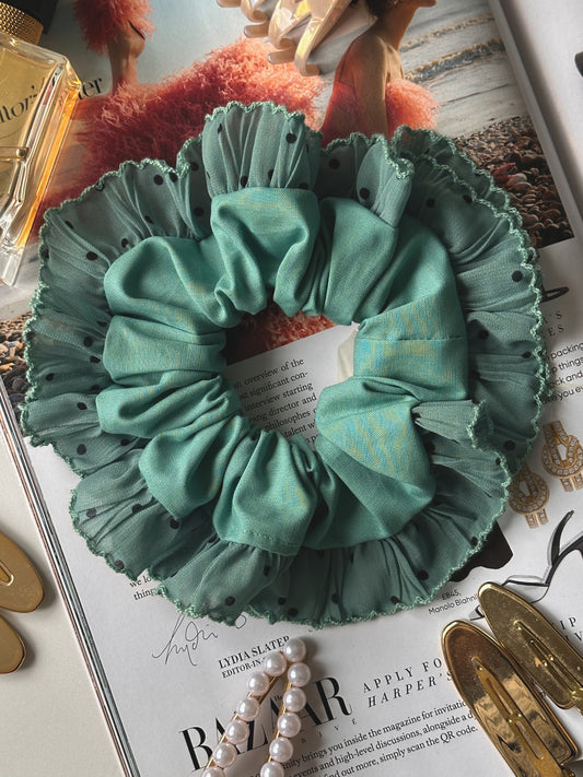 Oversized Teal Scrunchie with Teal Polkadot Trim