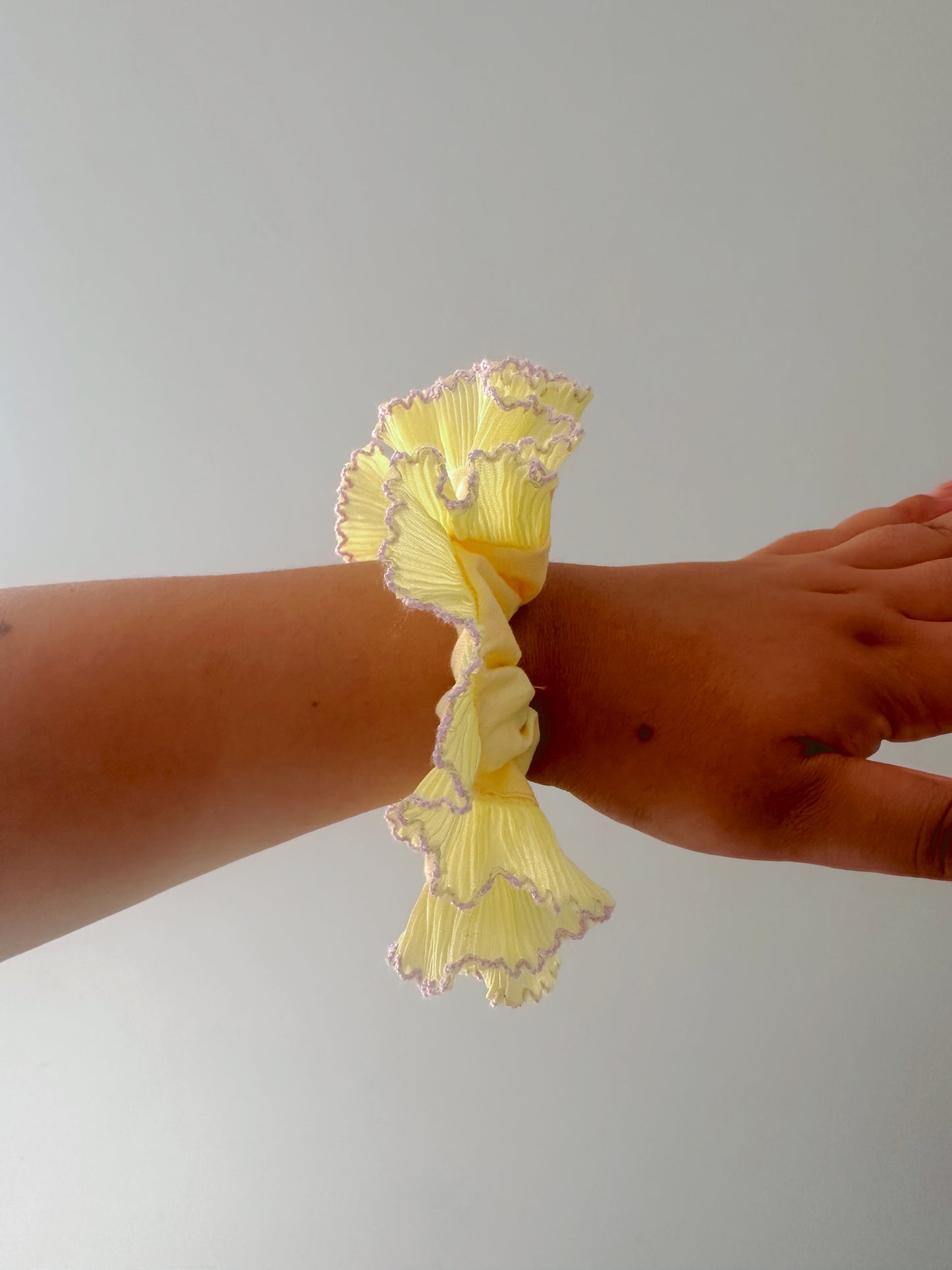 Mini Oversized Butter Yellow Scrunchie with Yellow Frill Trim