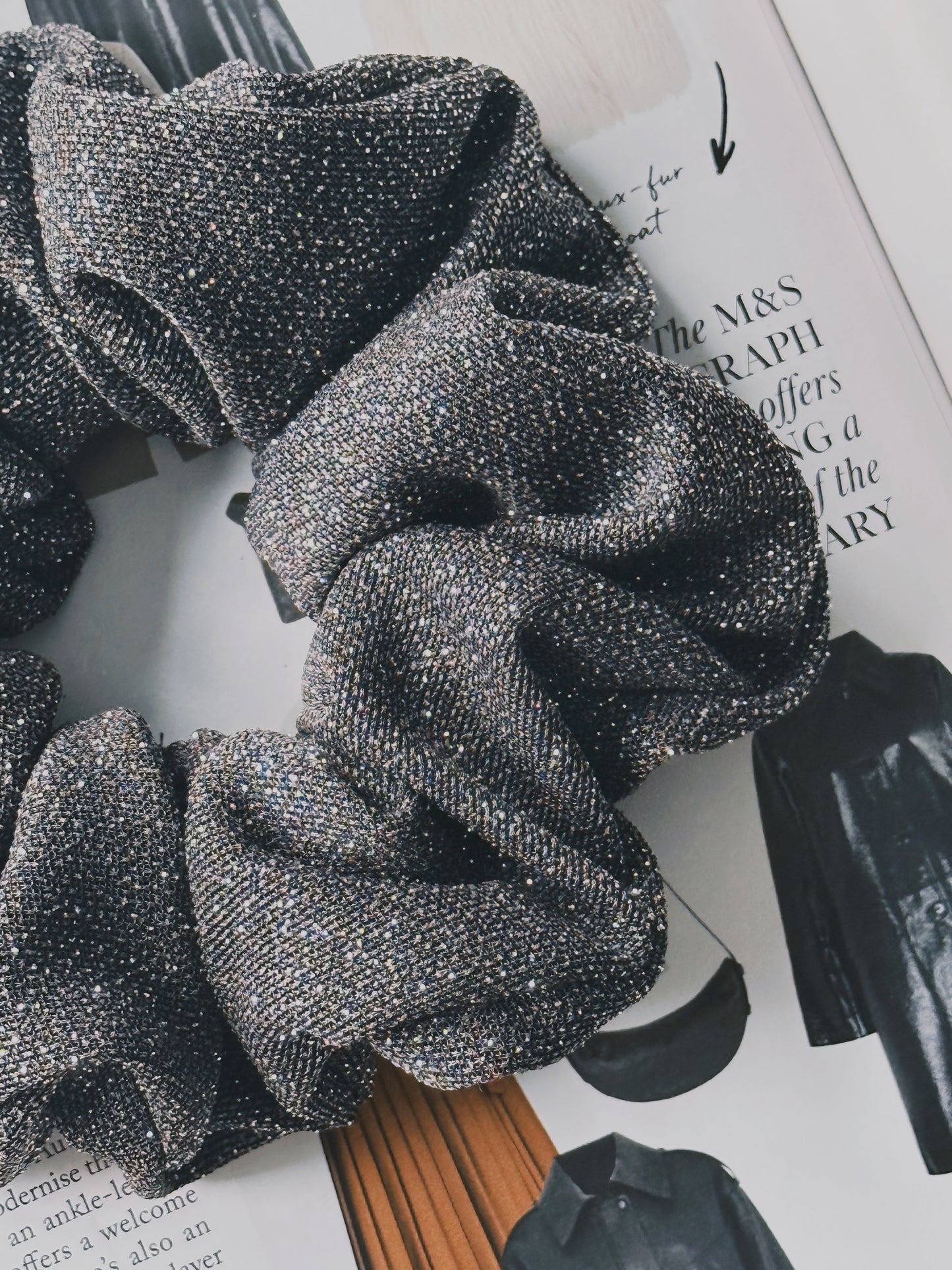 Oversized Grey Glitter Scrunchie