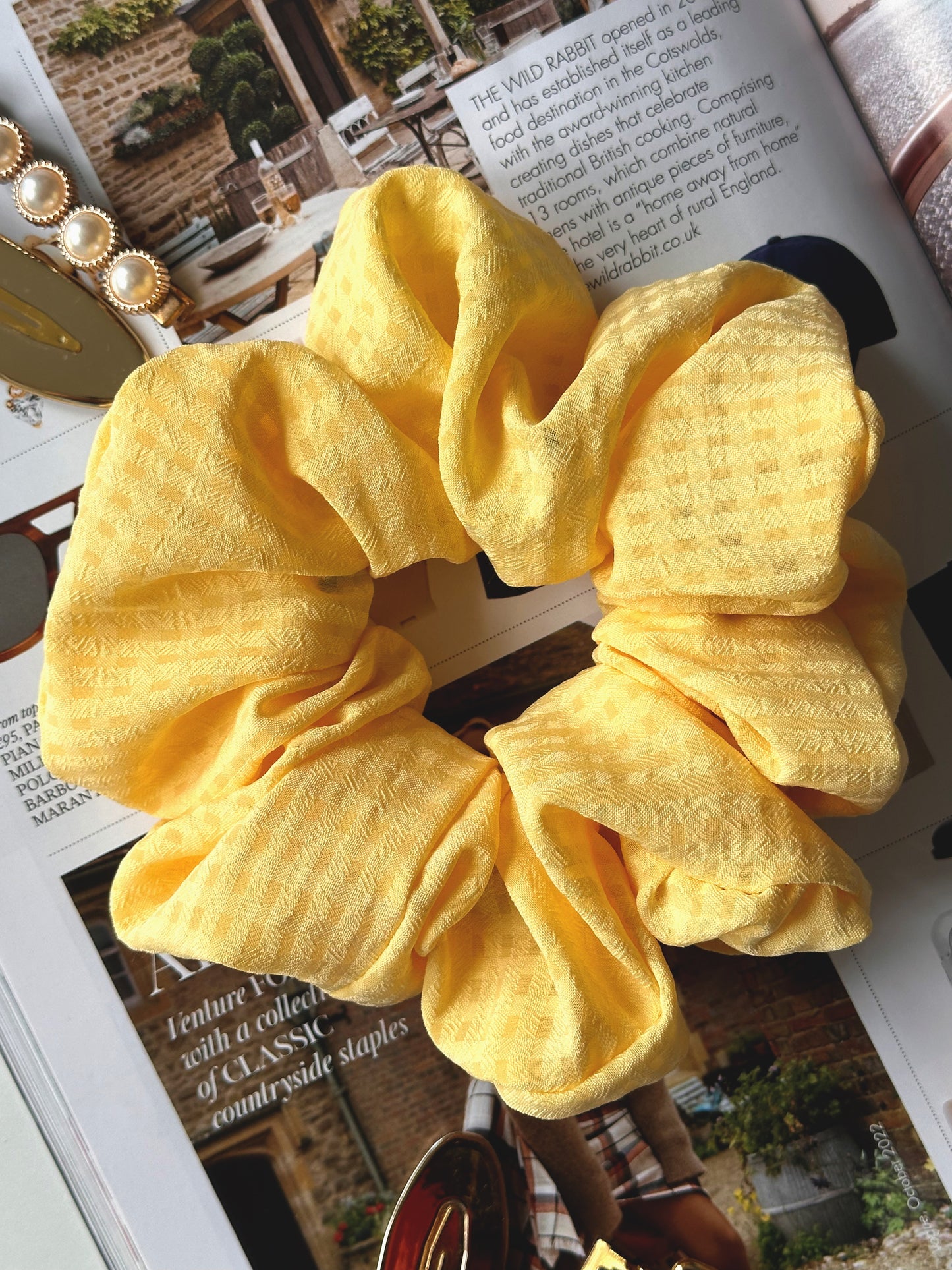 Handmade Butter Yellow Gingham Chiffon Scrunchie