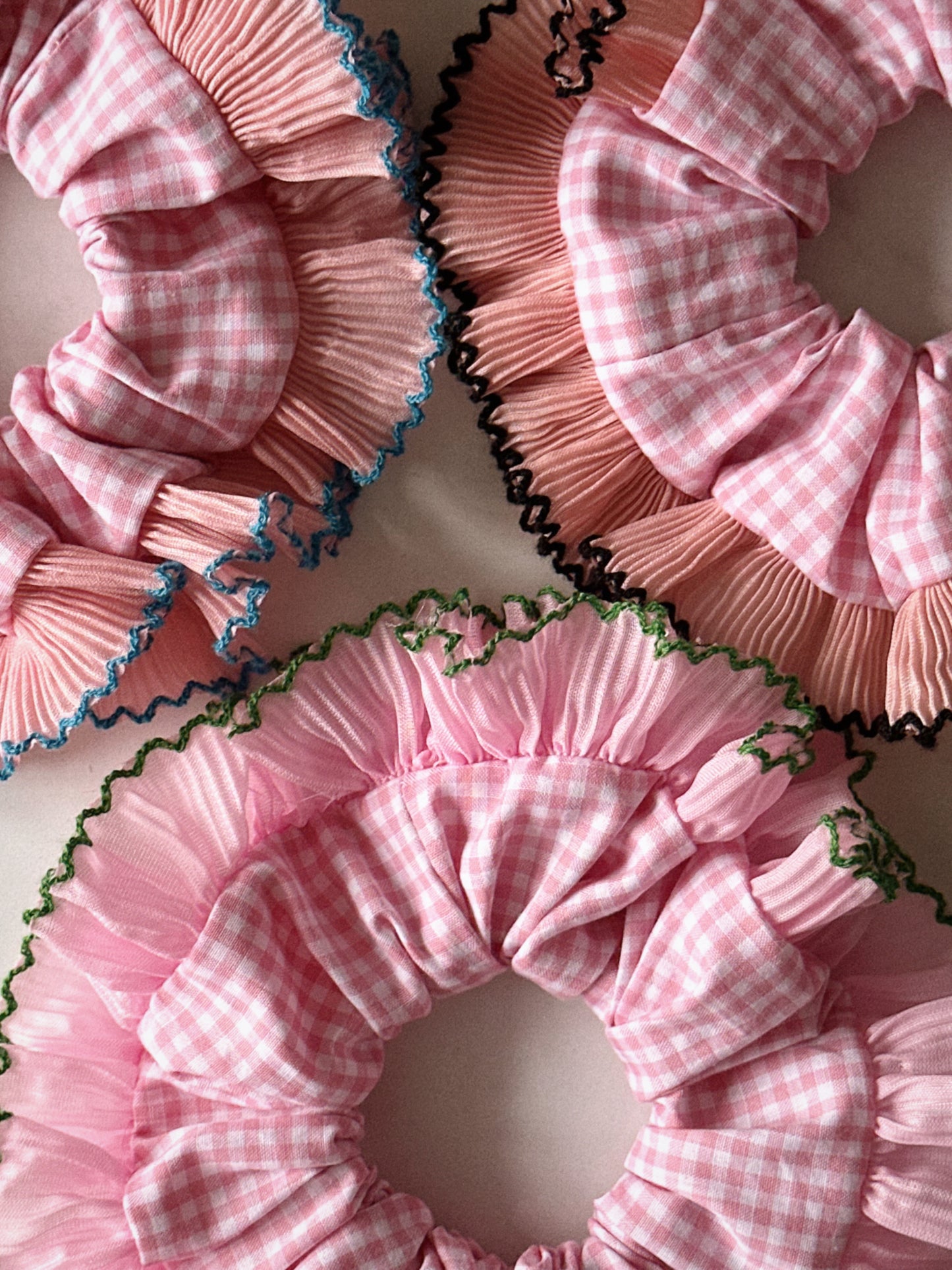 XL Pink Gingham Scrunchie with Pink Frill Trim