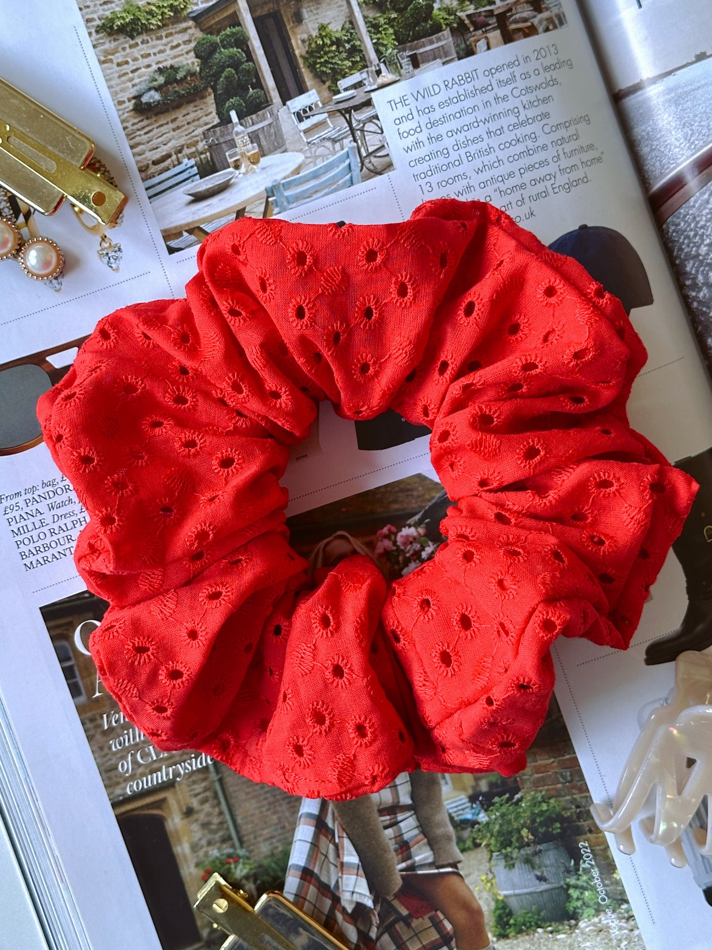 Handmade Red Embroidered Scrunchie