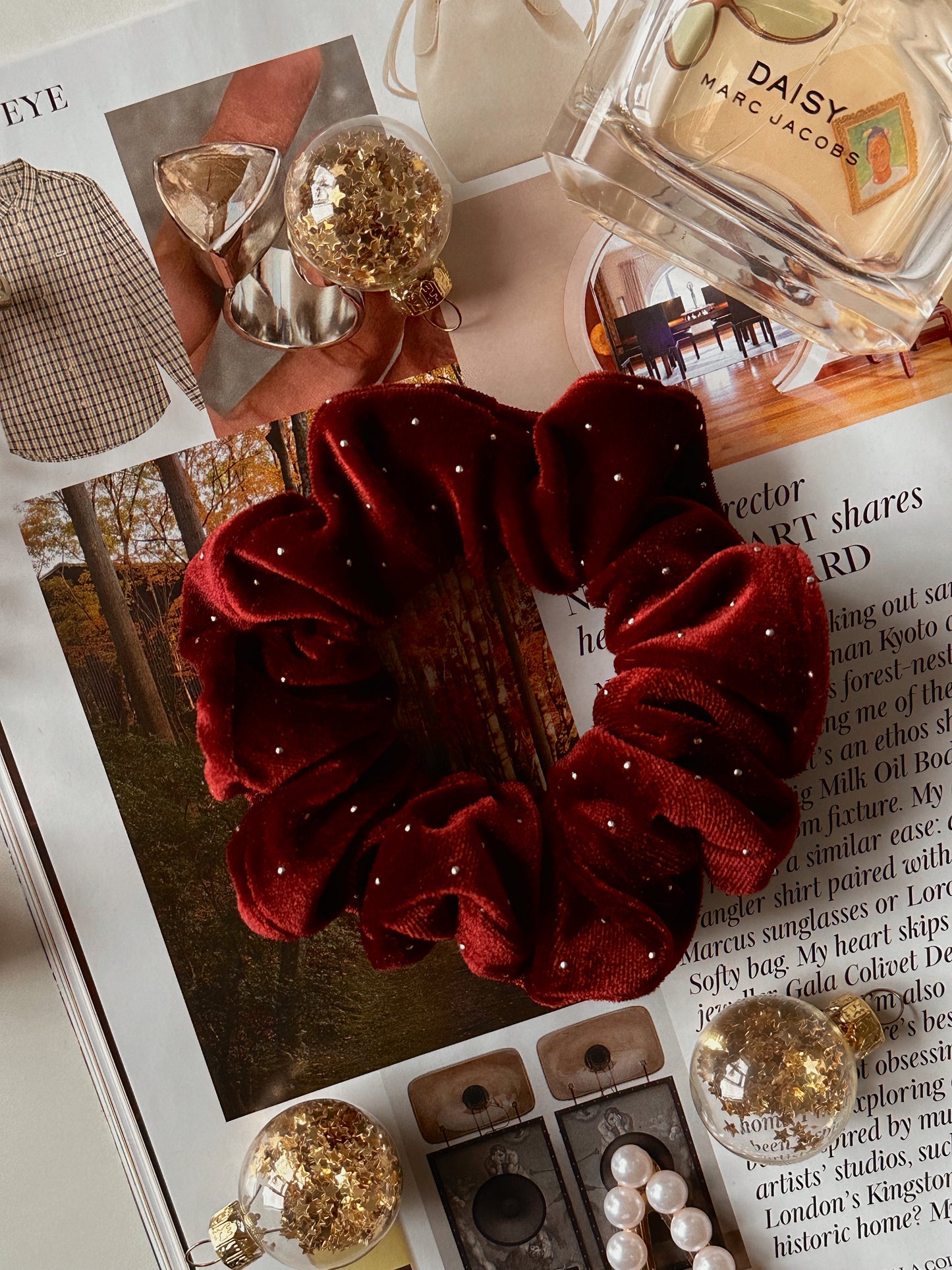 Burgundy and Silver Detail Velvet Scrunchie