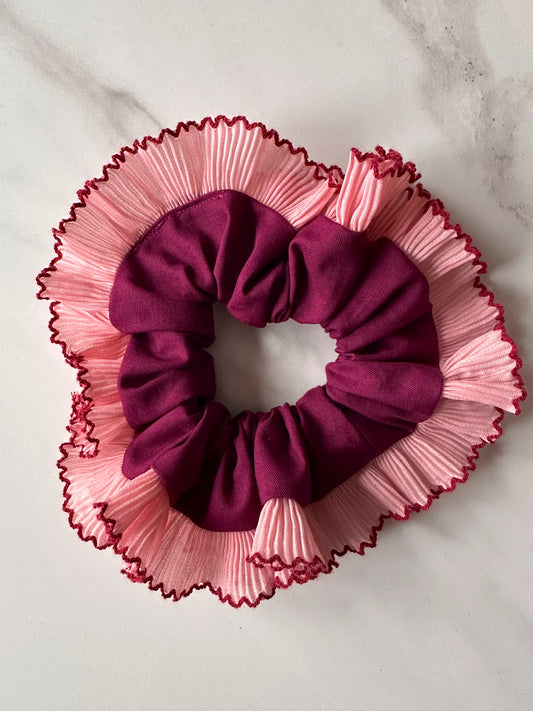 XL Purple Scrunchie with Pink Frill Trim