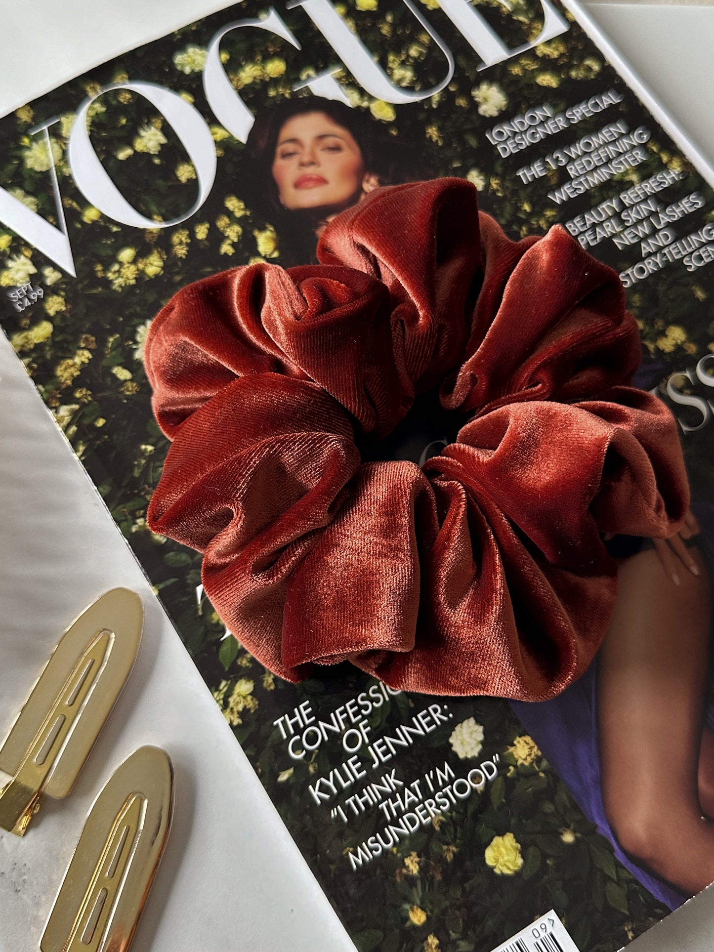 Oversized Rust Orange Velvet Scrunchie