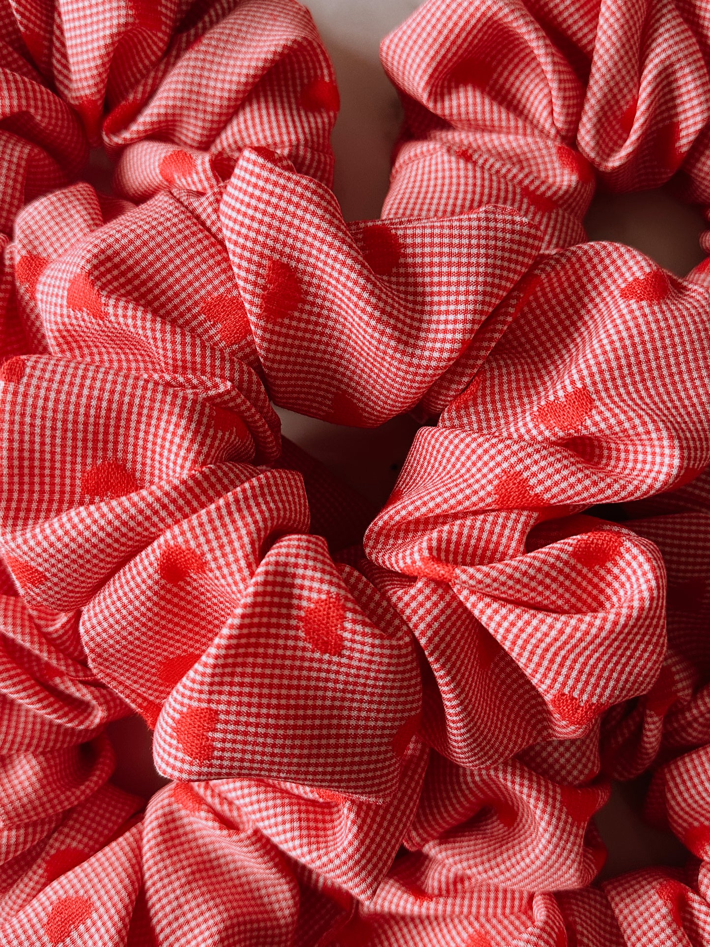 Valentines Gingham and Heart Print Scrunchie