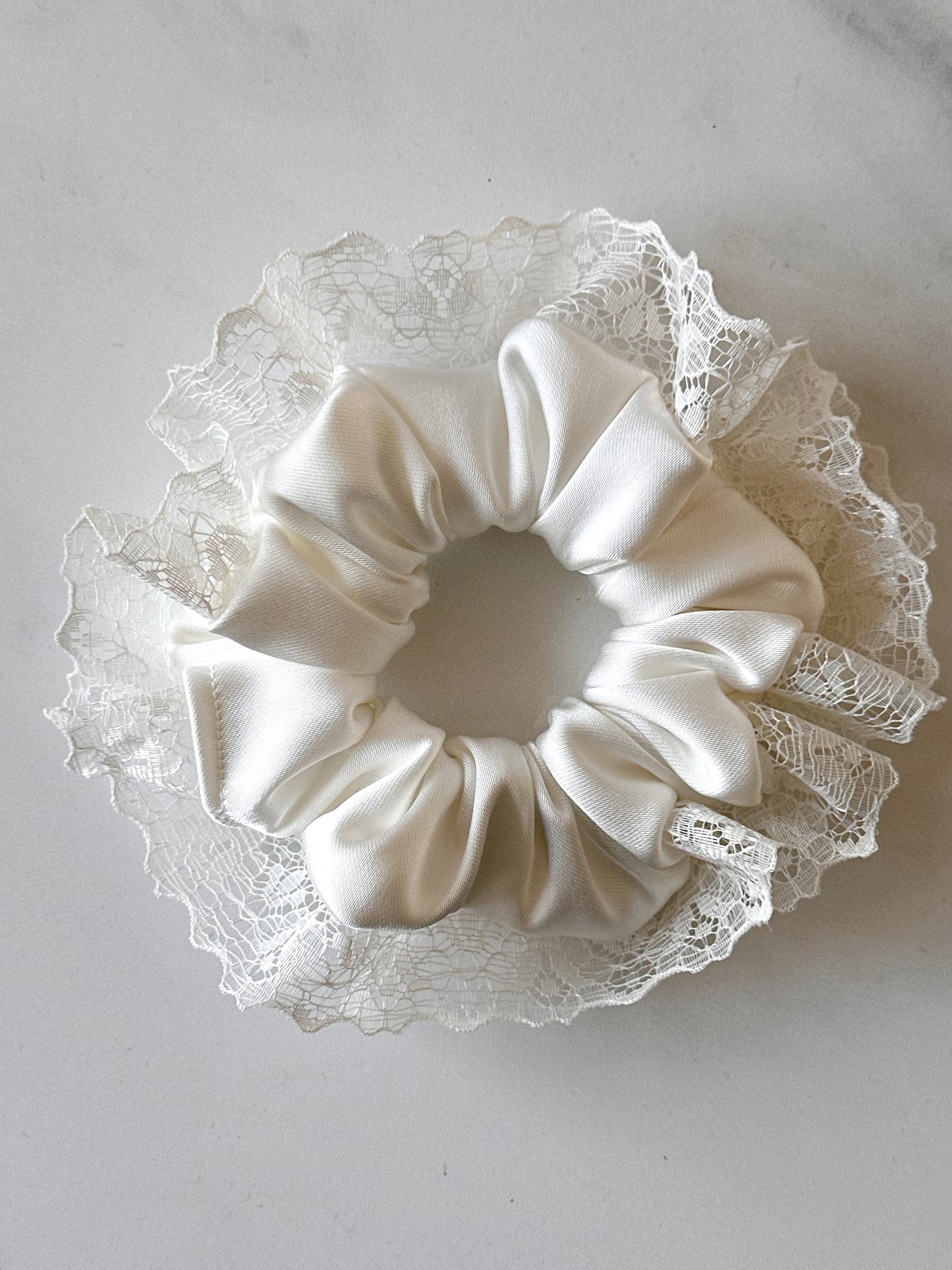 Ivory Satin and Lace Bridal Scrunchie