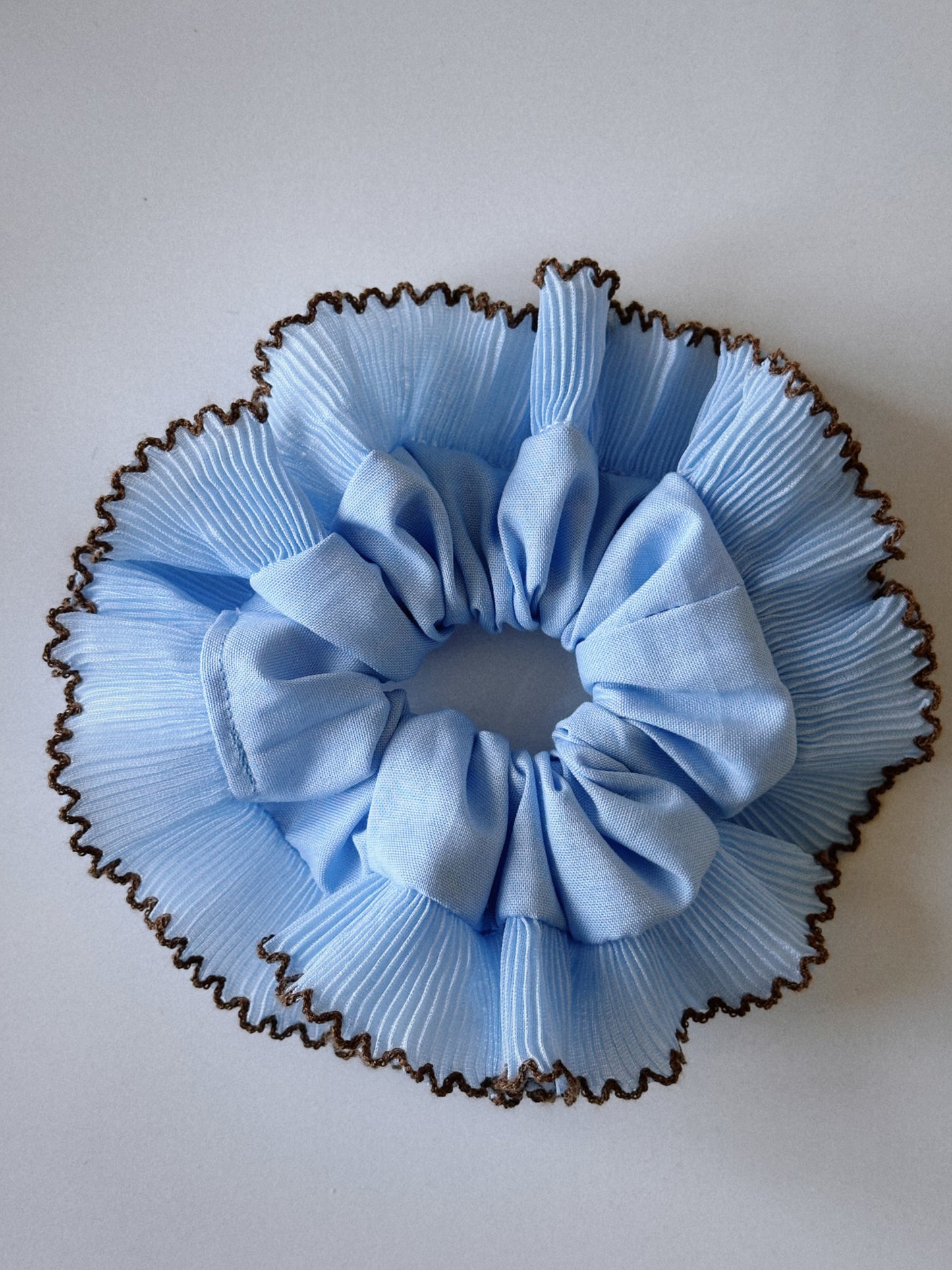 Oversized Light Blue Scrunchie with Baby Blue Frill Trim