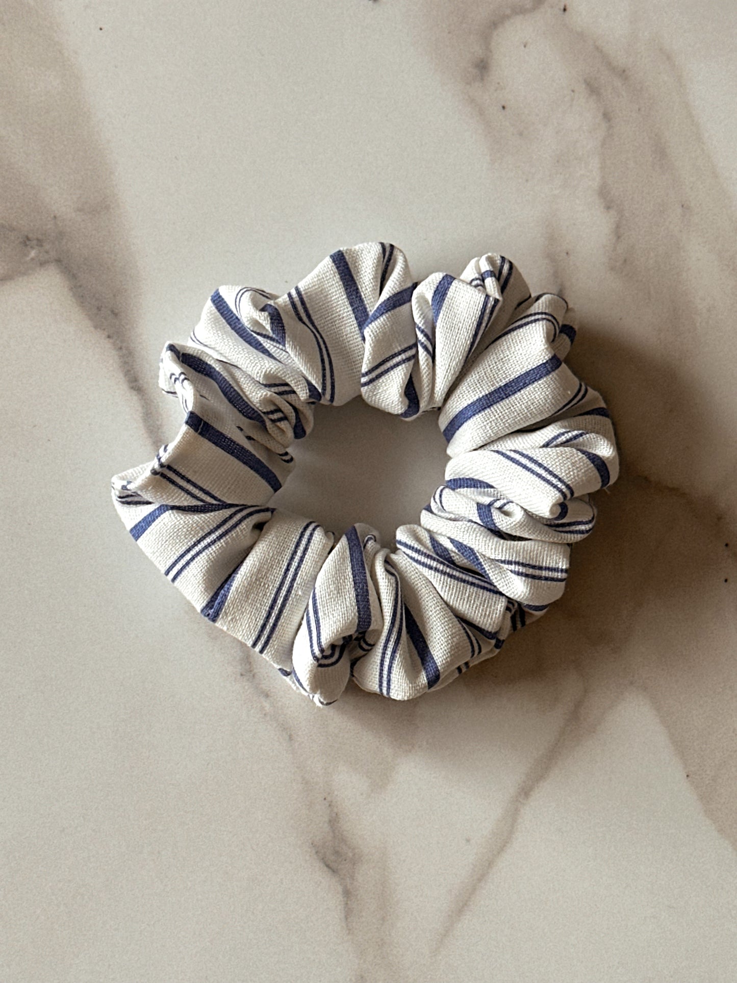Blue & White Striped Linen Scrunchie