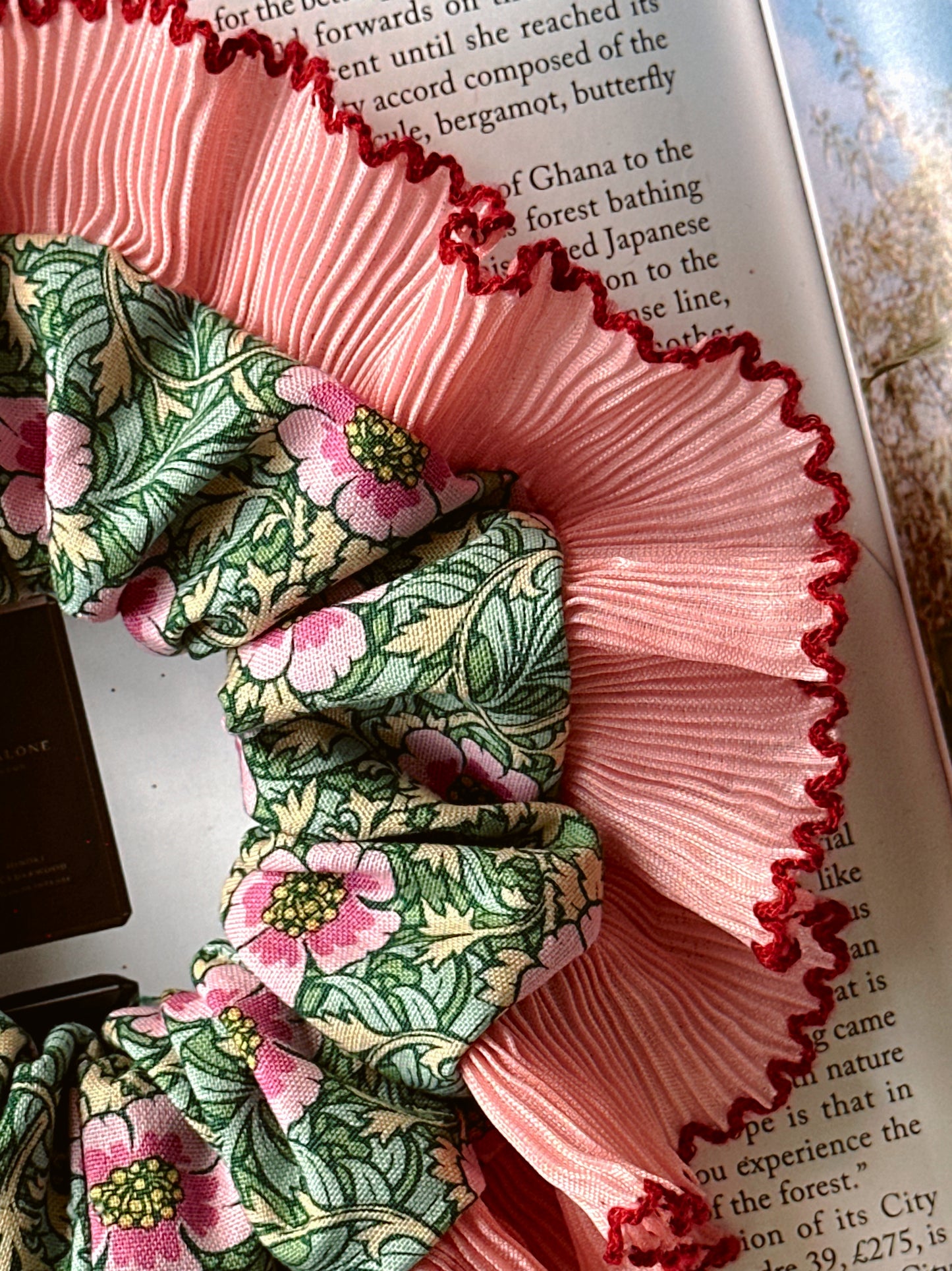 XL Floral Scrunchie with Pink and Red Frill Trim