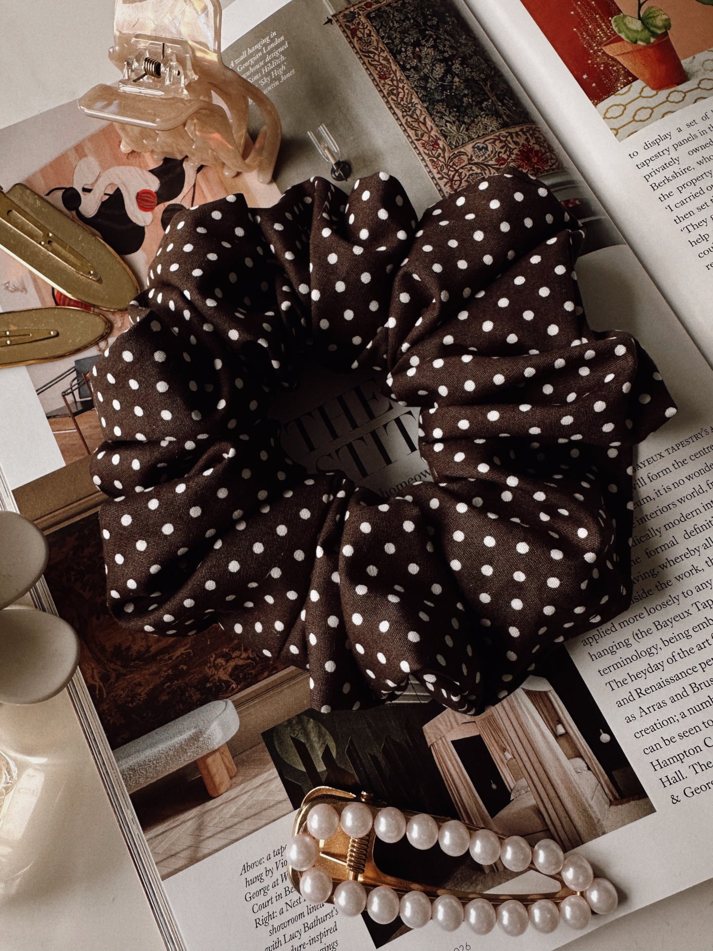 Dark Brown Polkadot Scrunchie