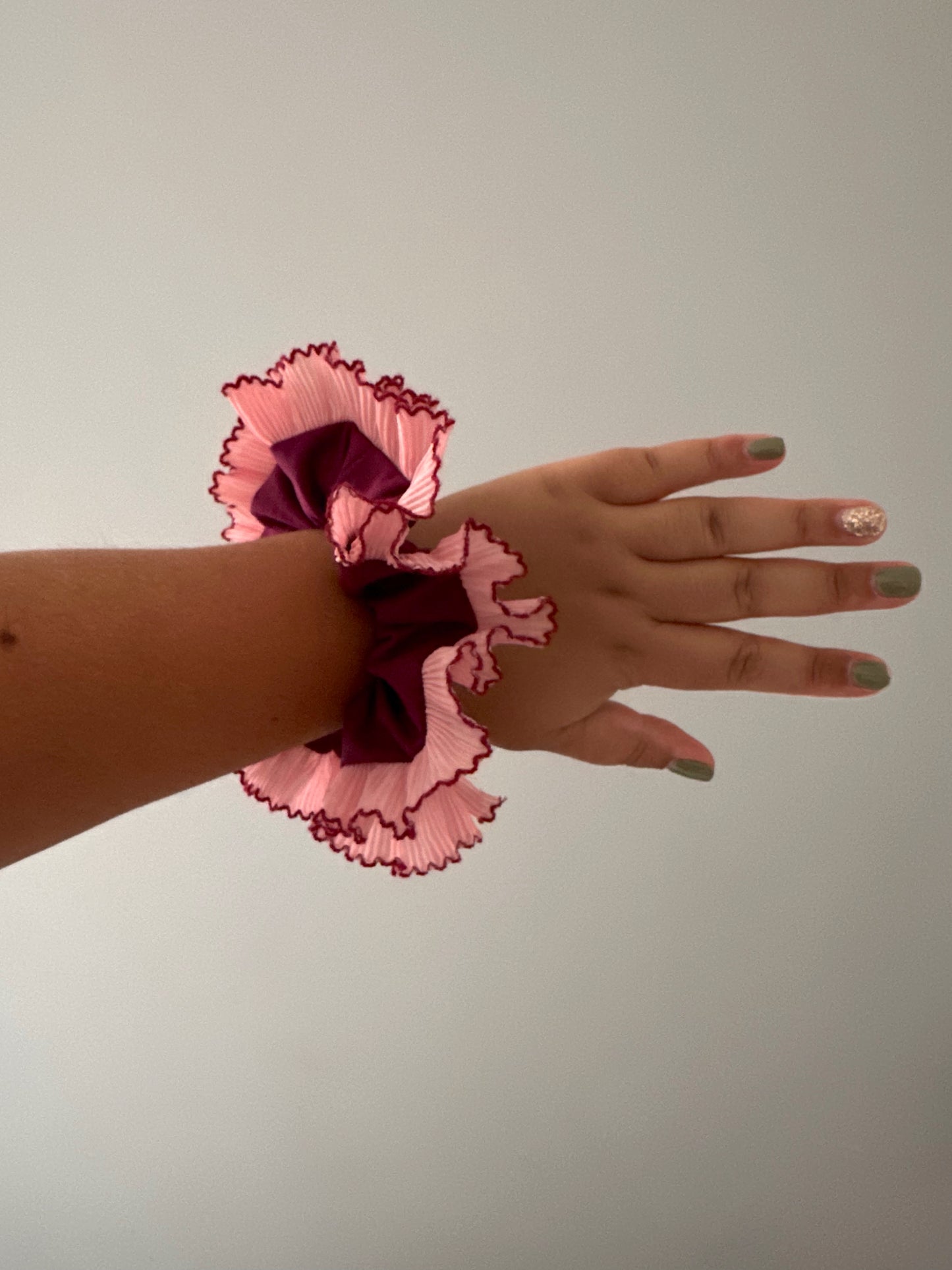 XL Purple Scrunchie with Pink Frill Trim