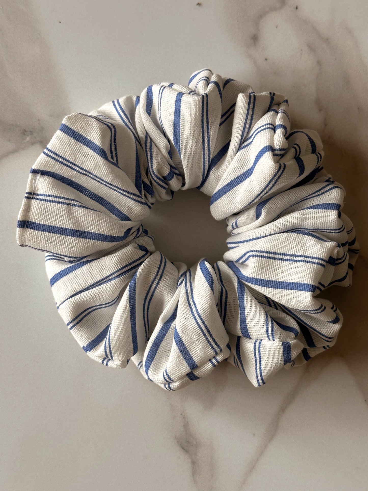 Blue & White Striped Linen Scrunchie