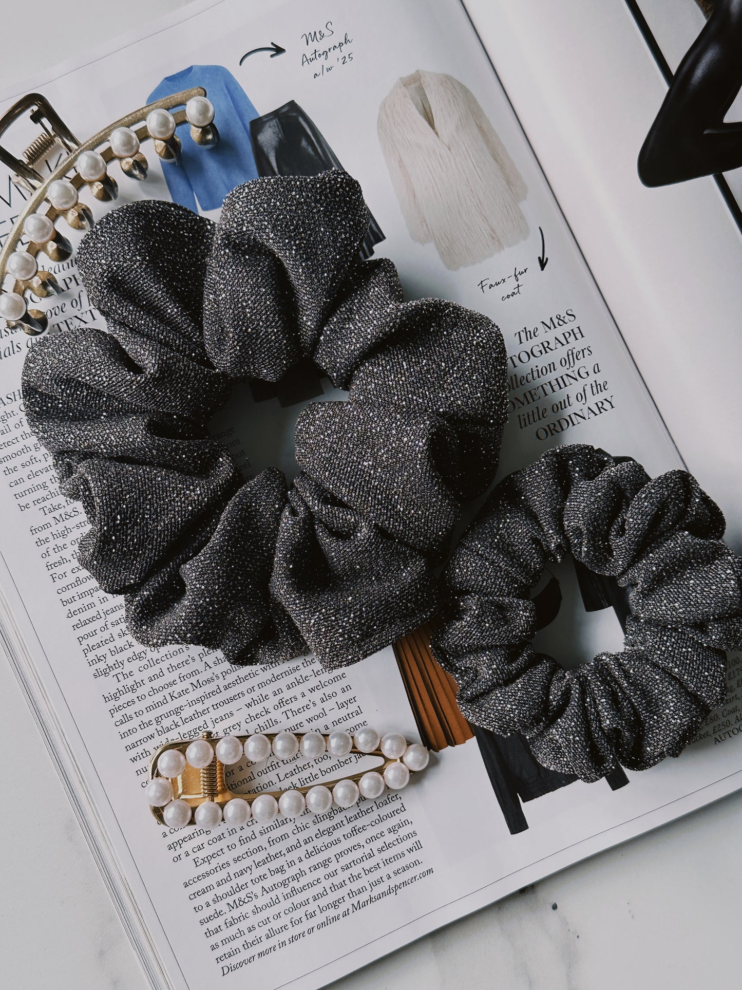 Oversized Grey Glitter Scrunchie