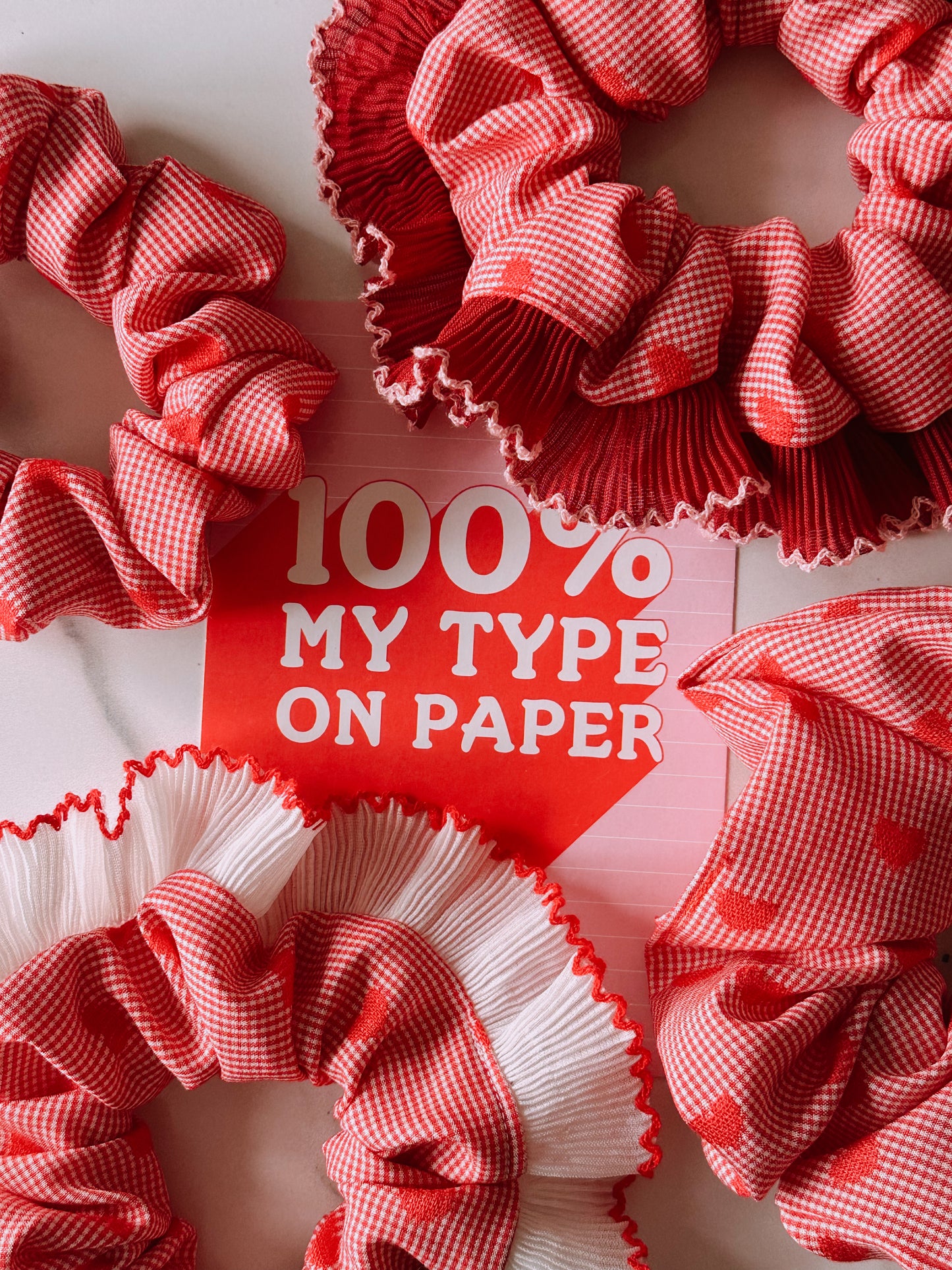 Valentines Gingham and Heart Print Scrunchie