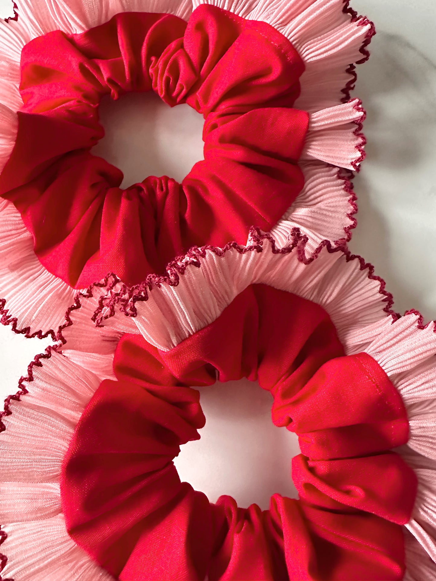 XL Red Scrunchie with Pink and Red Frill Trim