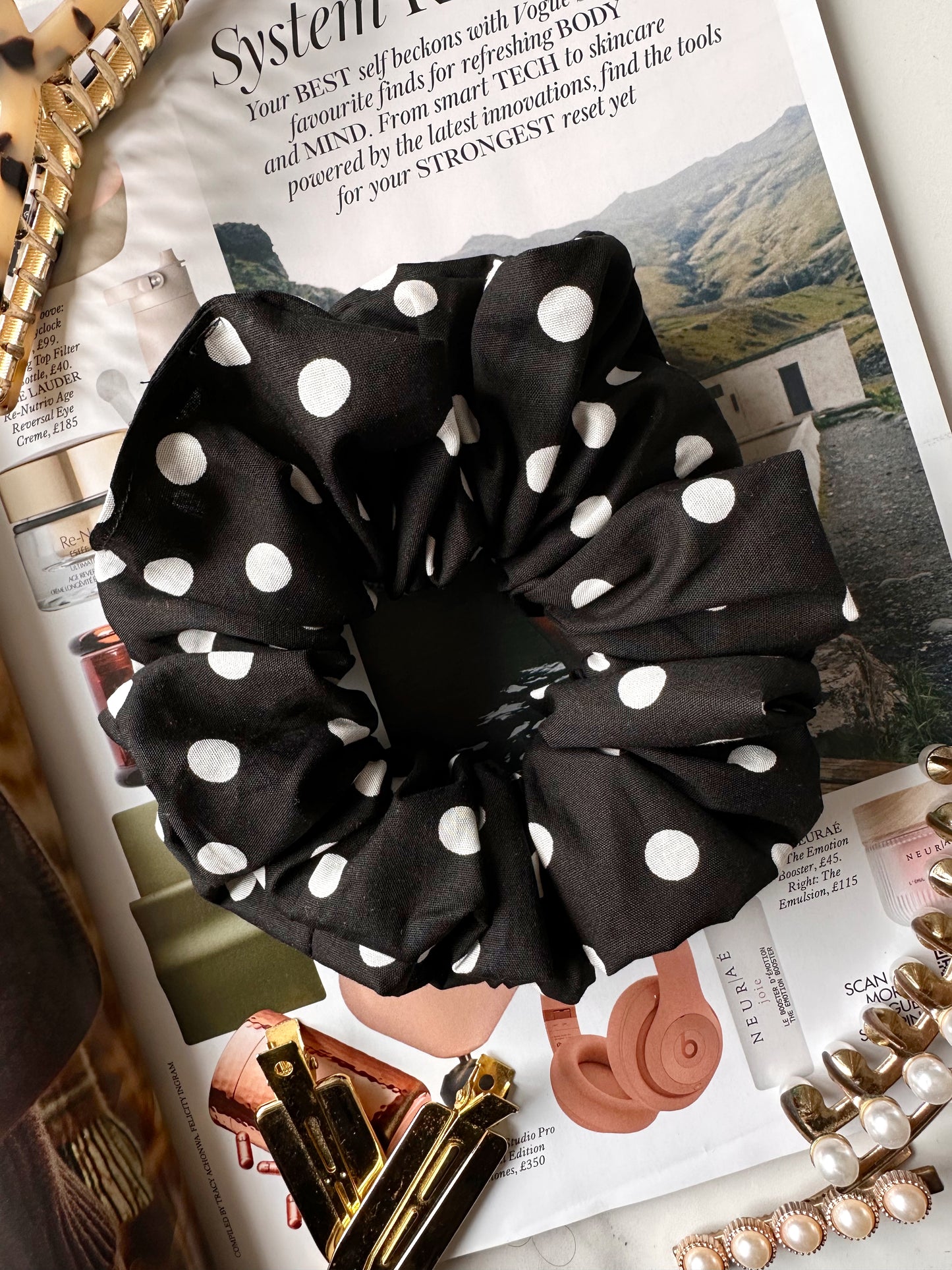XL Black Polkadot Scrunchie