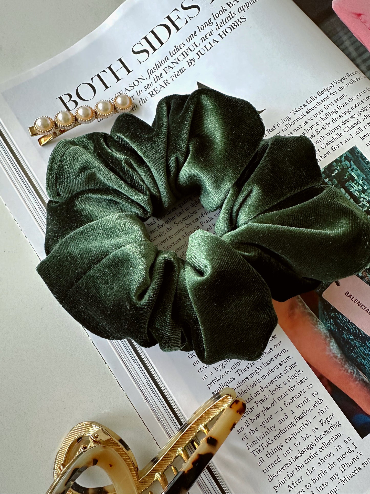 Oversized Emerald Green Velvet Scrunchie