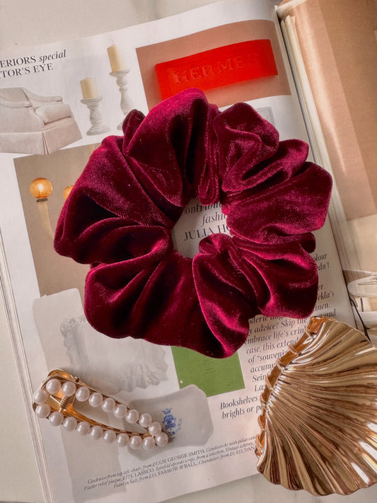 Oversized Burgundy Velvet Scrunchie