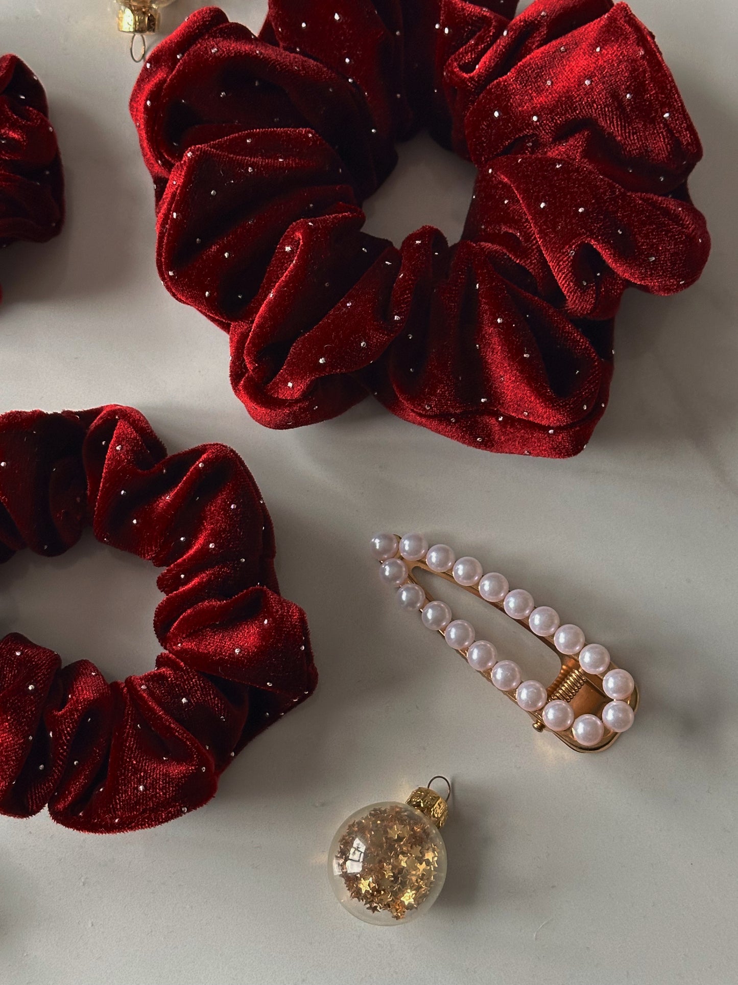 Burgundy and Silver Detail Velvet Scrunchie