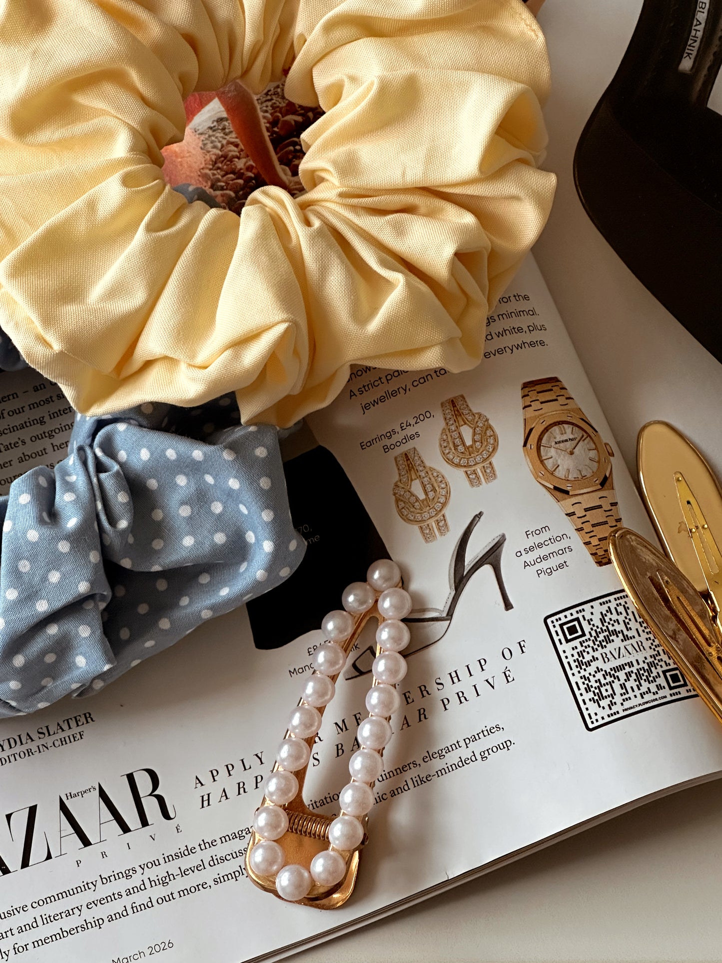 Baby Blue Polkadot & Butter Yellow Scrunchie Duo