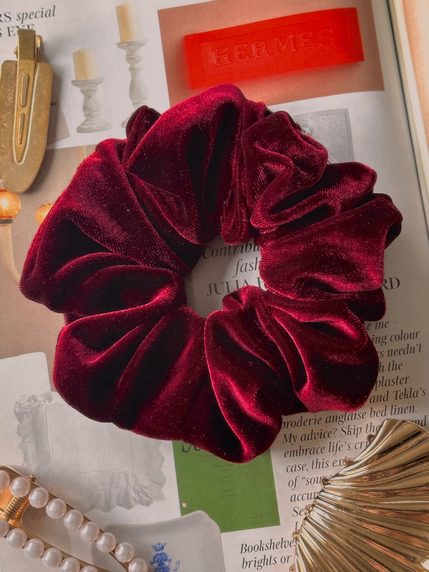 Oversized Burgundy Velvet Scrunchie