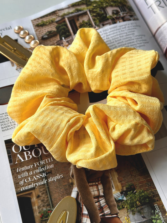 Handmade Butter Yellow Gingham Chiffon Scrunchie