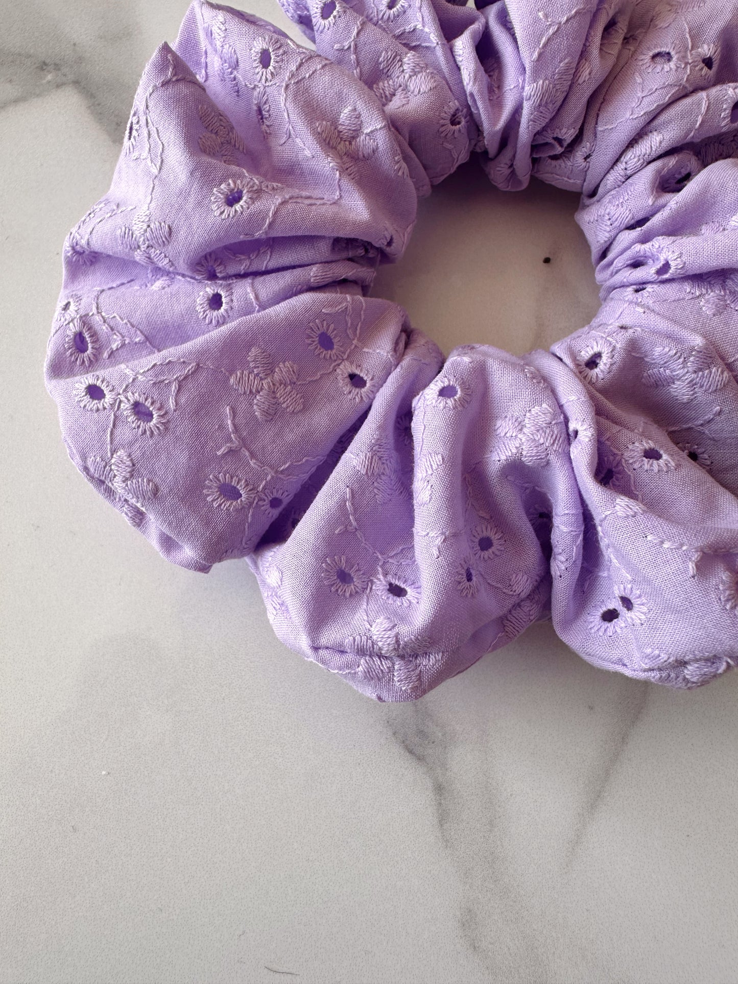 Lilac Broderie Anglaise Embroidered Scrunchie