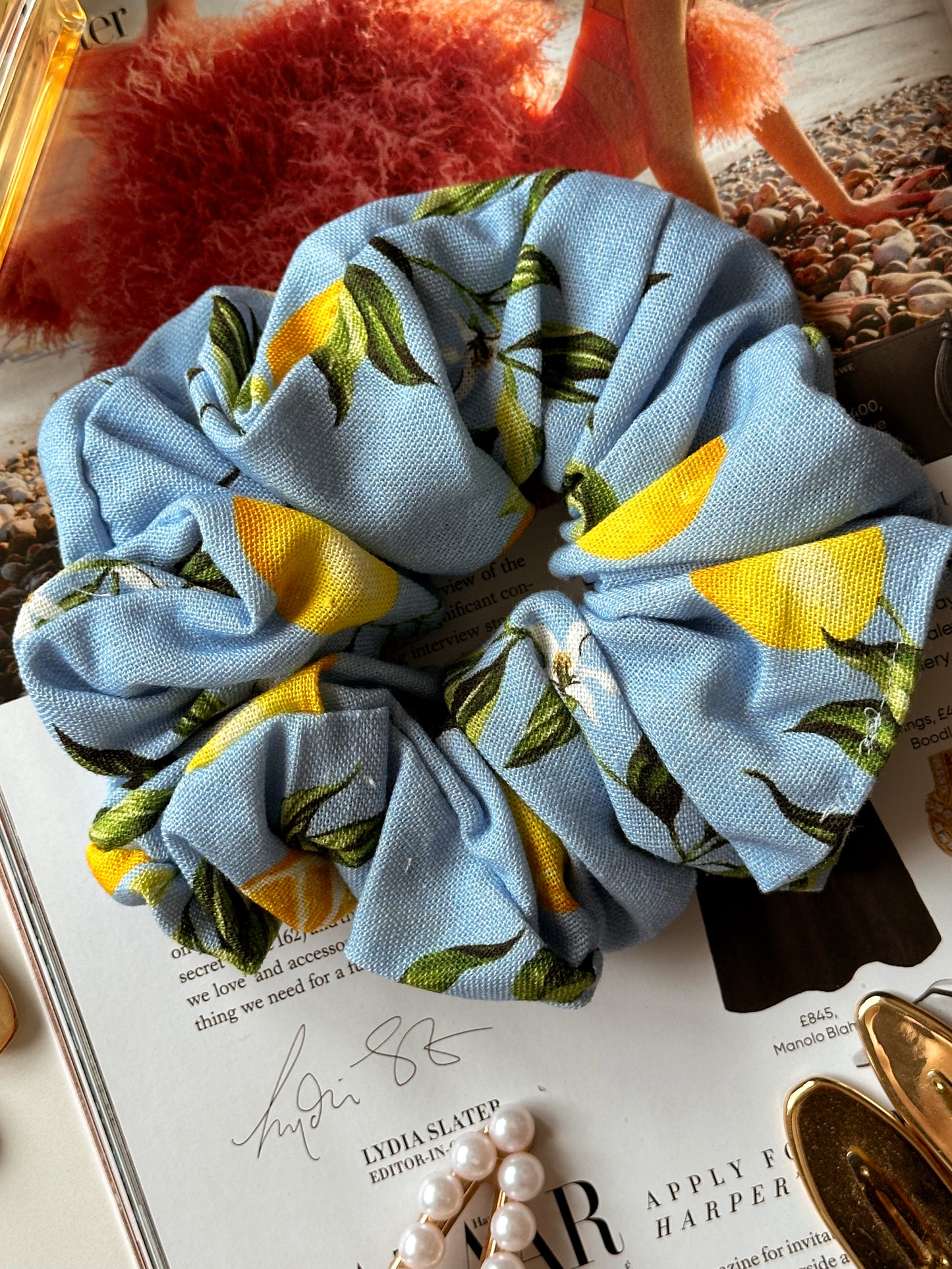 XL Lemon Print Scrunchie – Summer Accessory