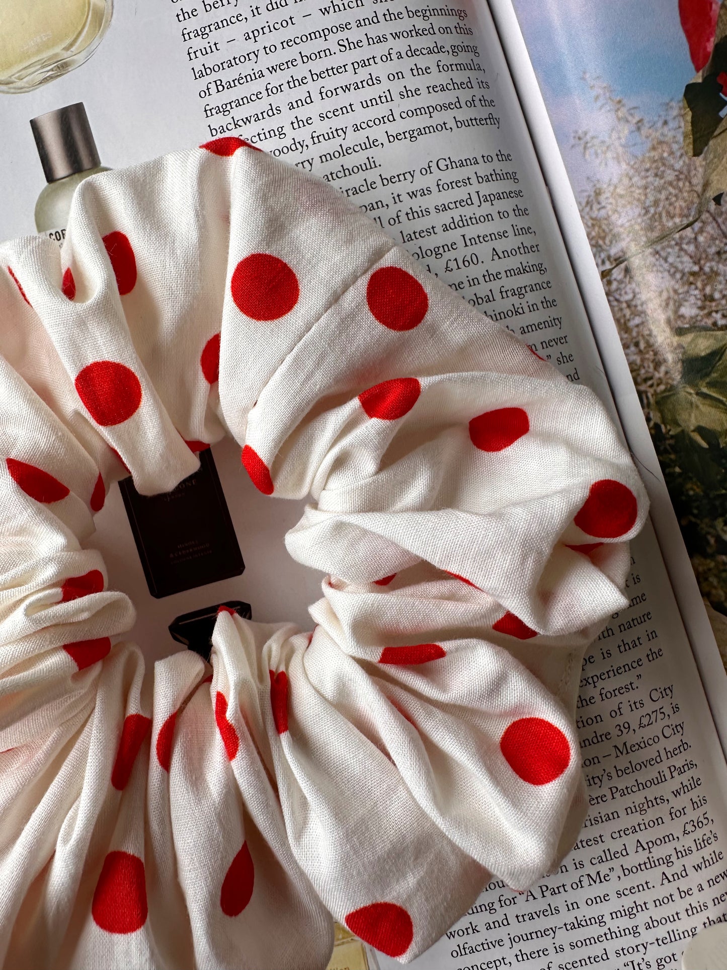 White and Red Polkadot Scrunchie