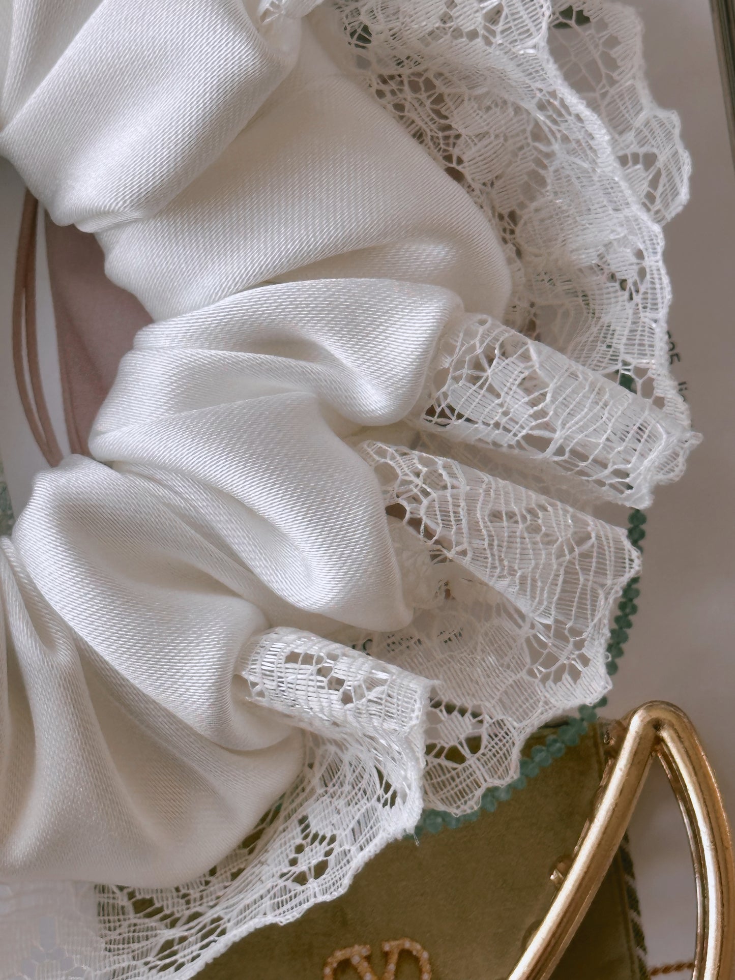 Ivory Satin and Lace Bridal Scrunchie