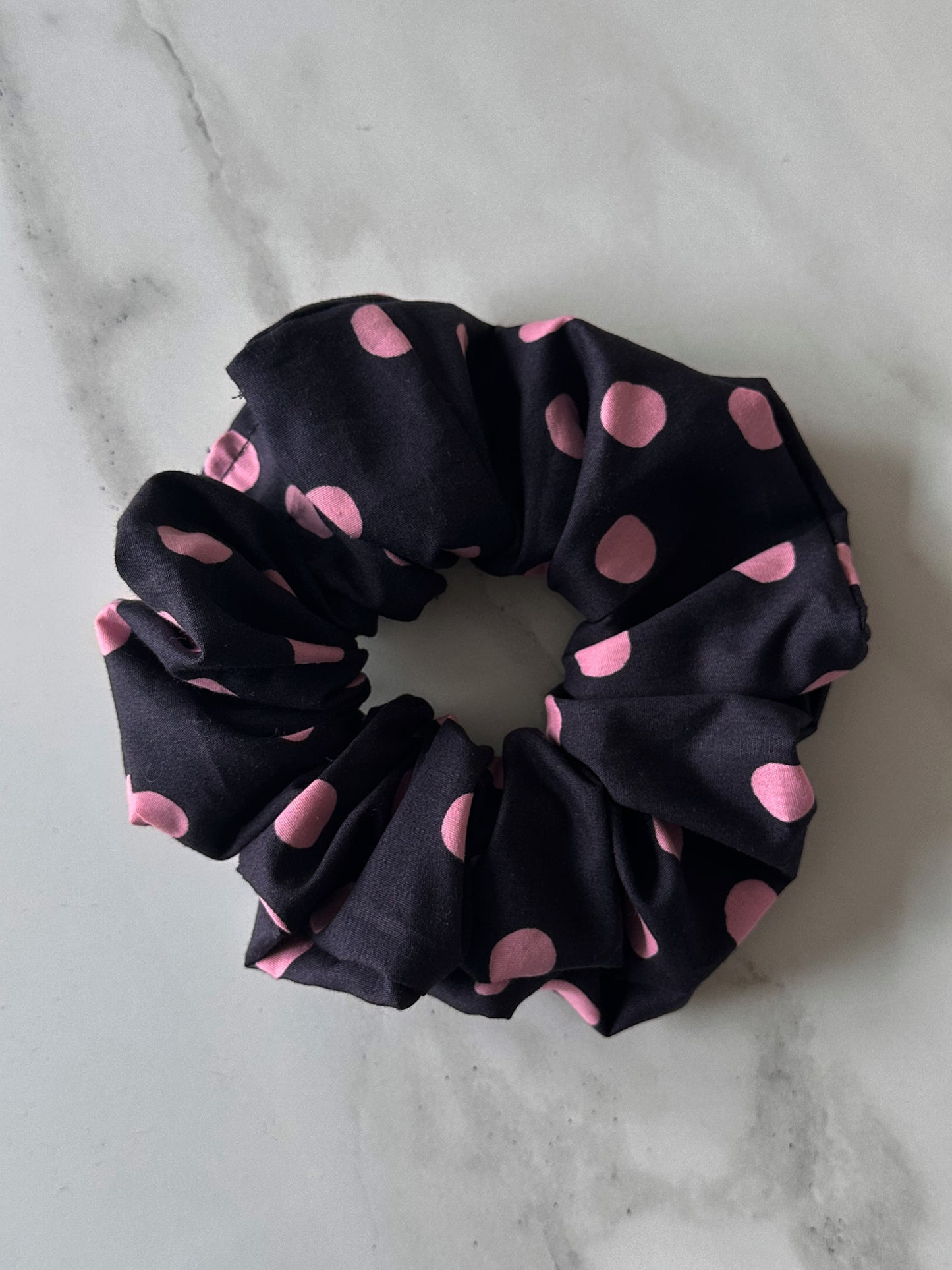 XL Navy and Pink Polkadot Scrunchie