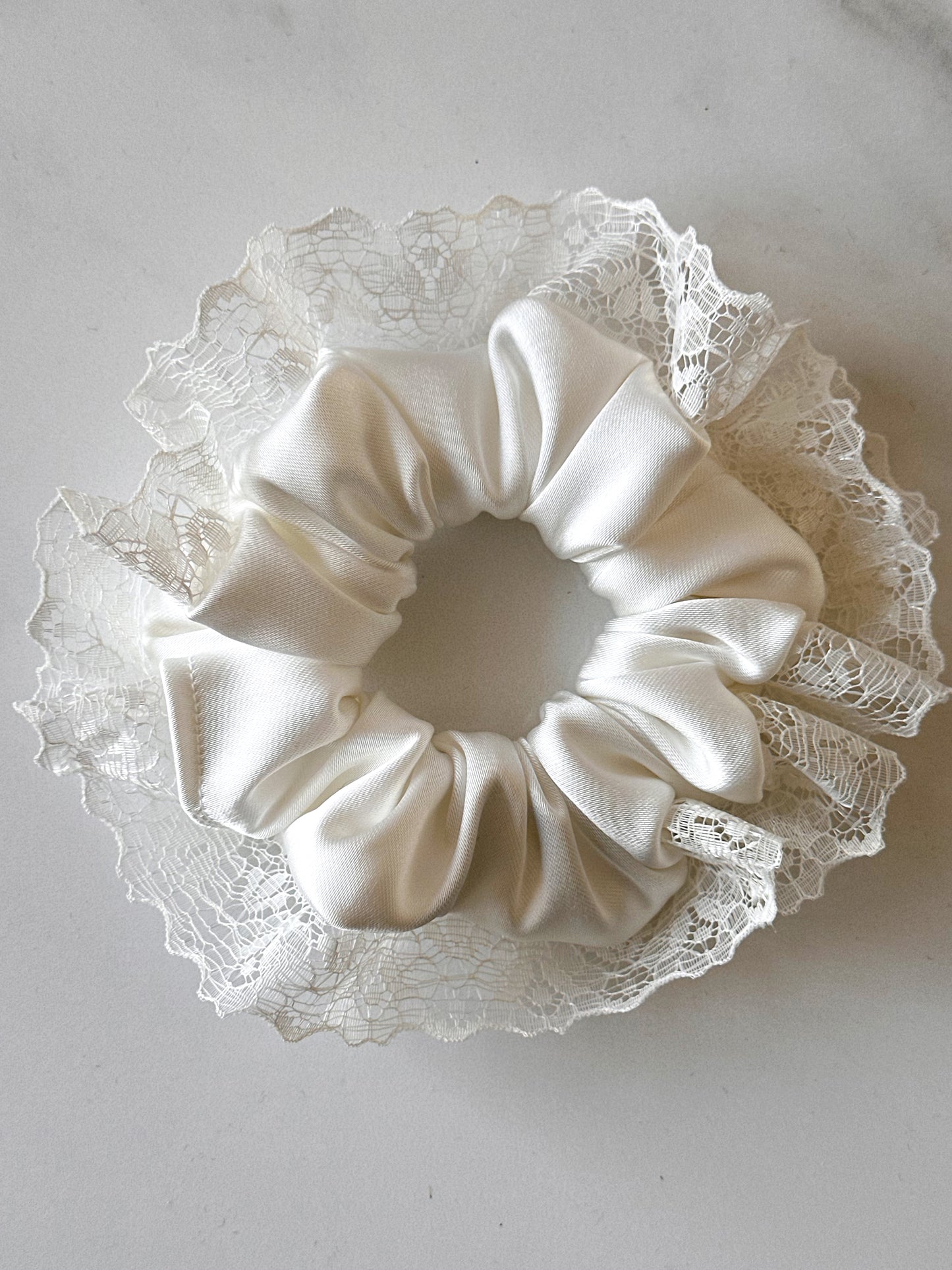 Ivory Satin and Lace Bridal Scrunchie